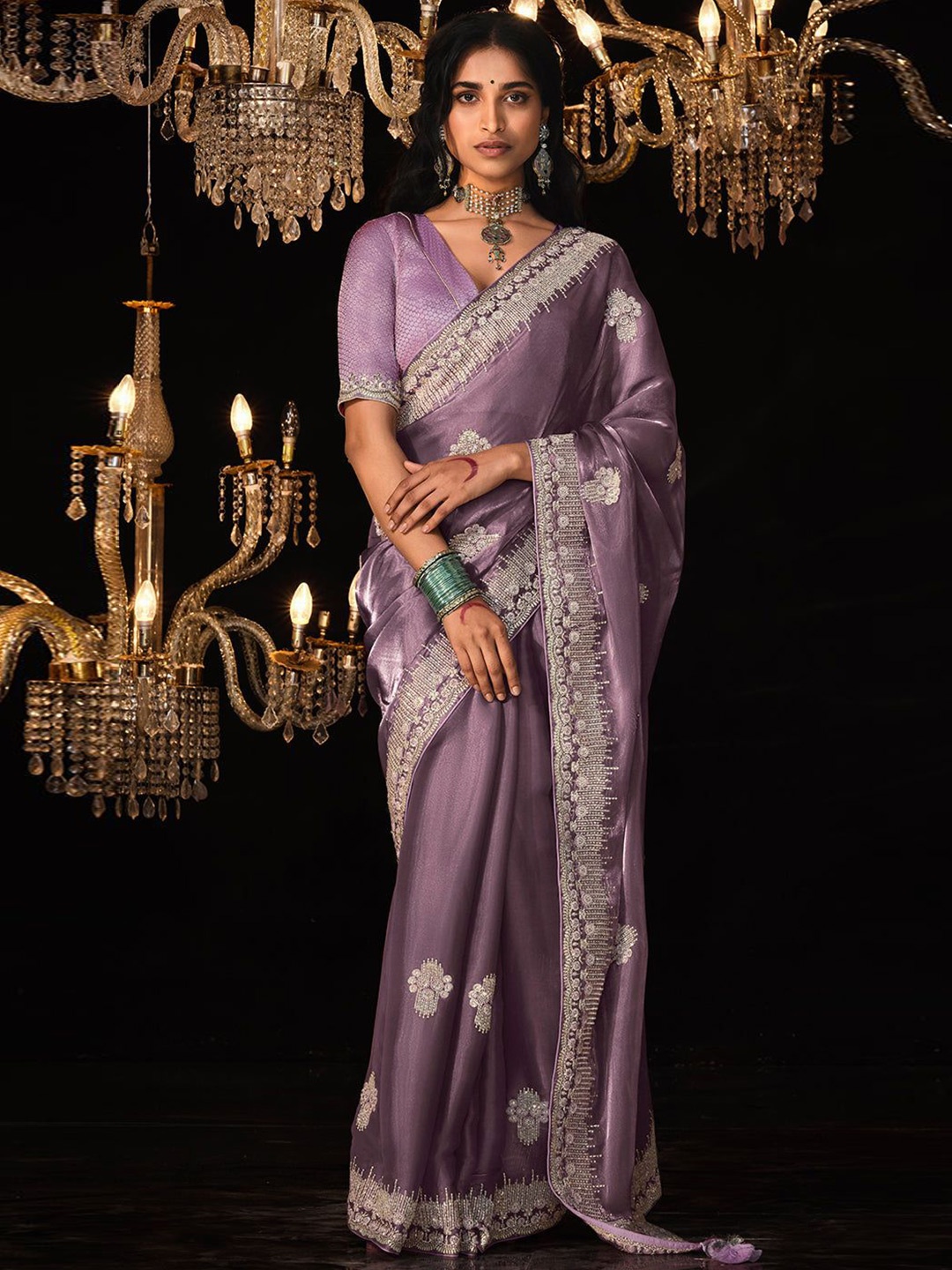 

MySilkLove Embroidered Ethnic Motifs Saree, Purple