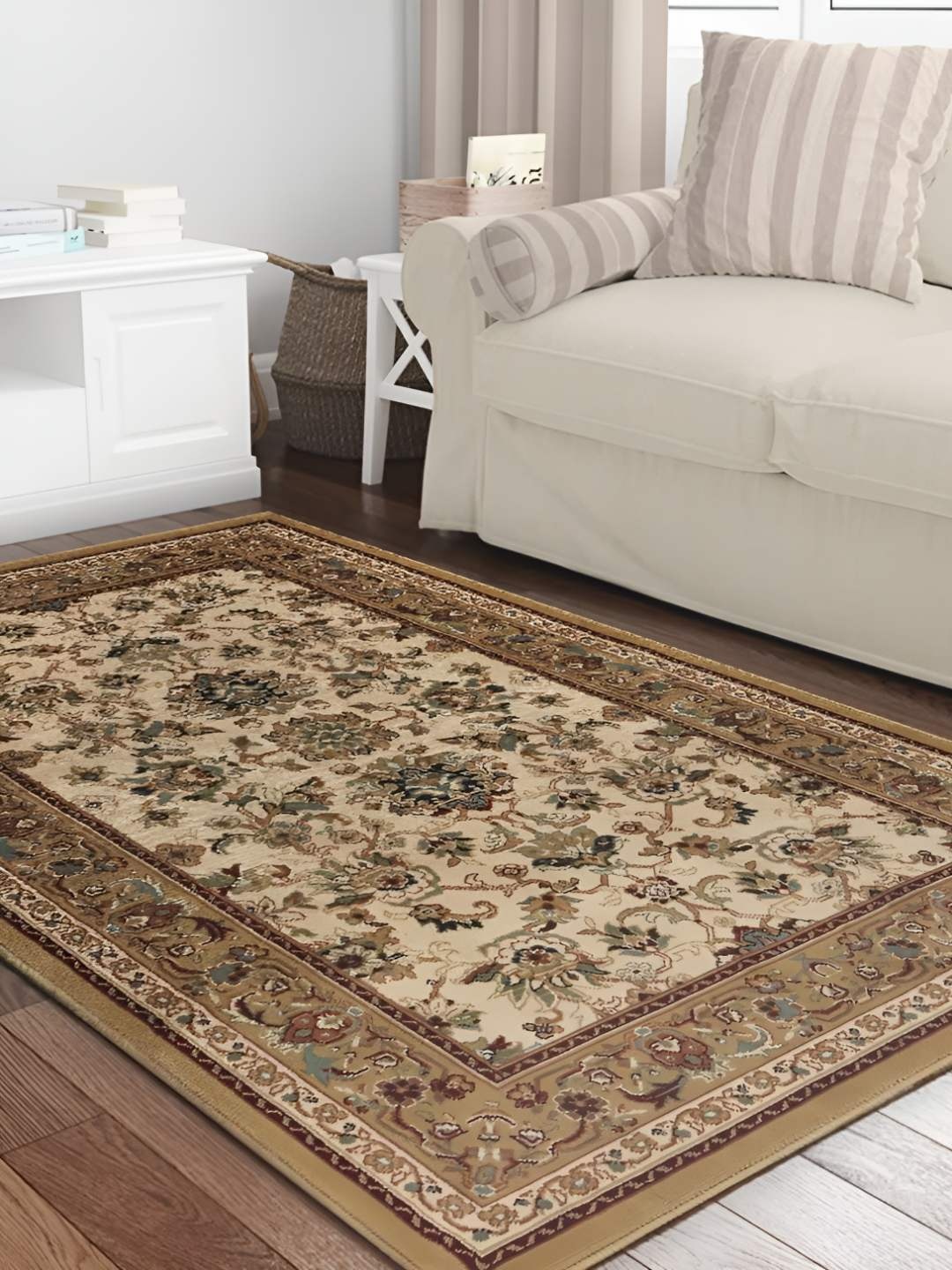 

Sapana Carpet-Mats Cream Coloured & Maroon Floral Printed No Shredding Carpet