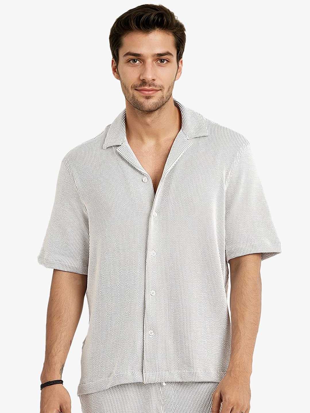 

RARE RABBIT Men Comfort Boxy Opaque Striped Casual Shirt, Grey