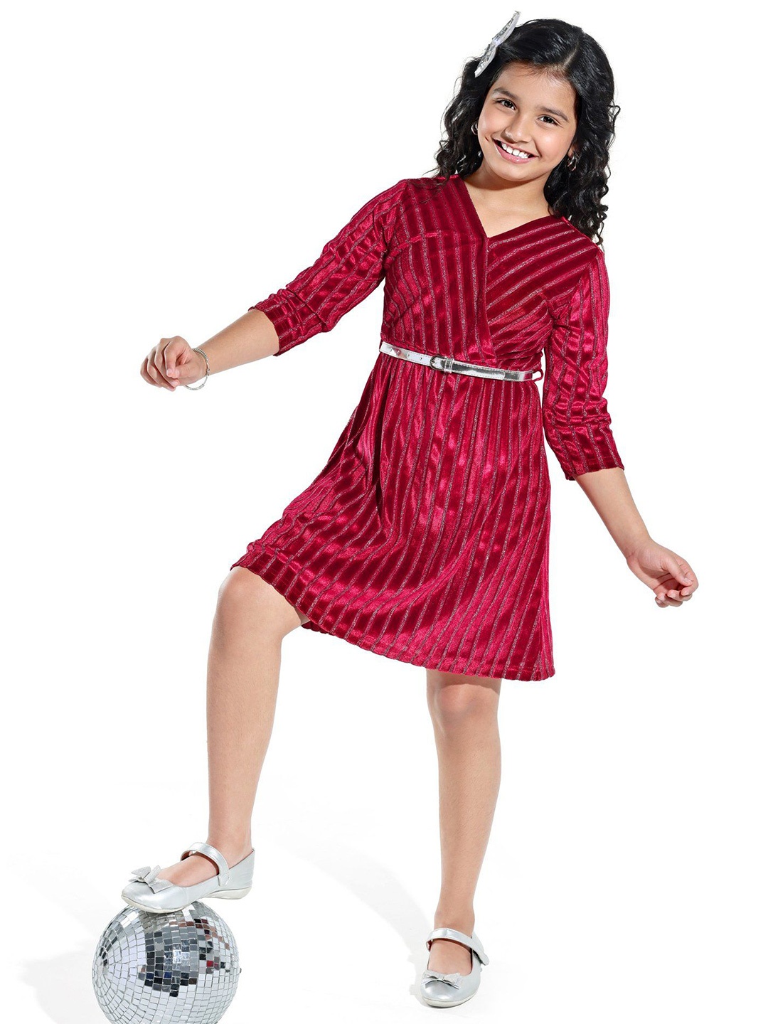 

Hola Bonita Girls Striped Velvet Wrap Dress, Red