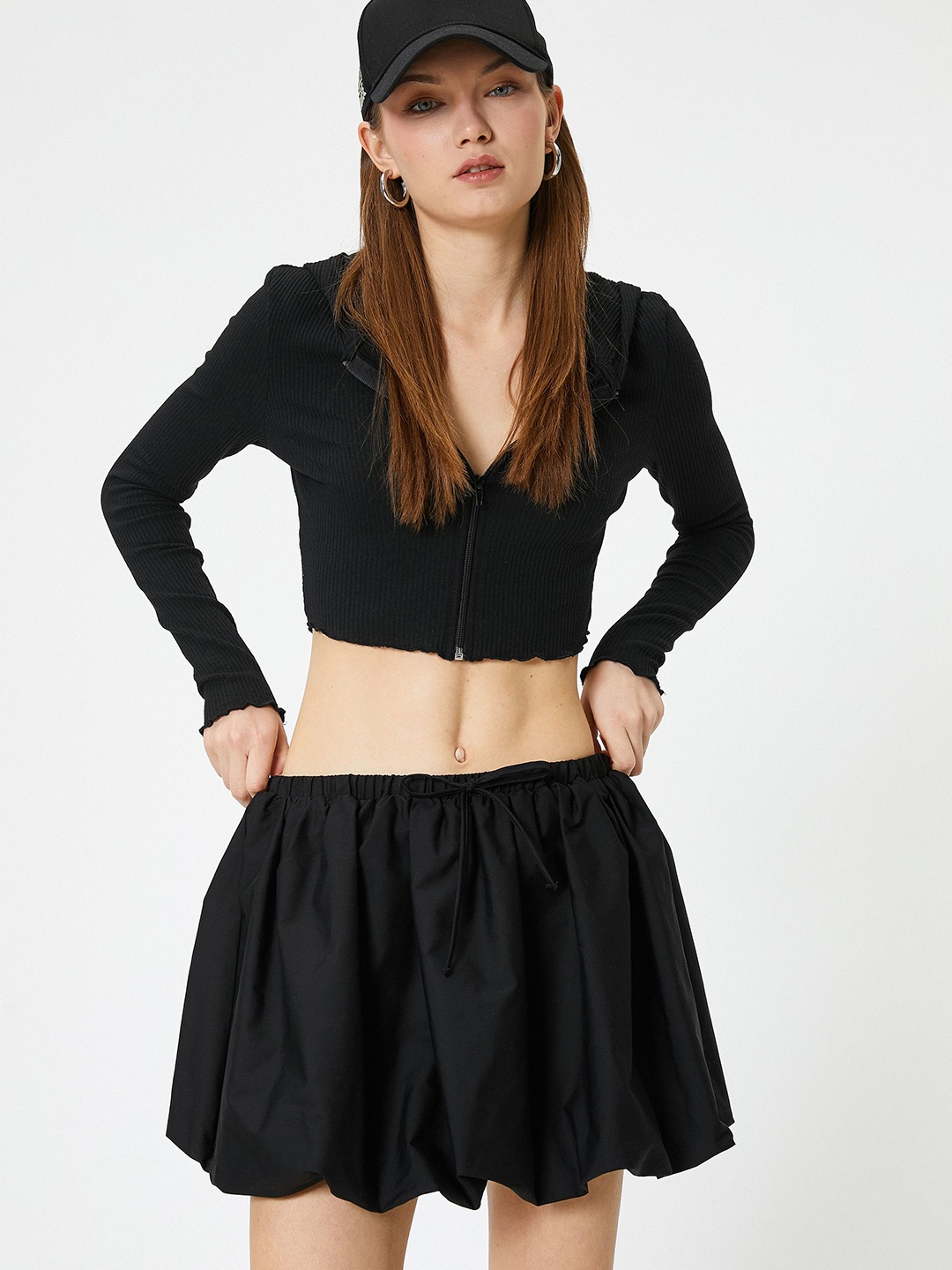 

Koton Women Ribbed Crop Cardigan, Black