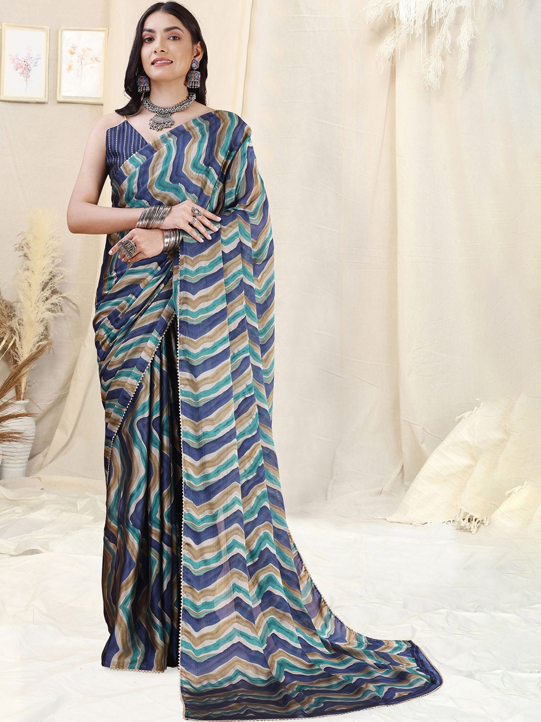 

MIRCHI FASHION Leheriya Gotta Patti Ready to Wear Saree, Beige