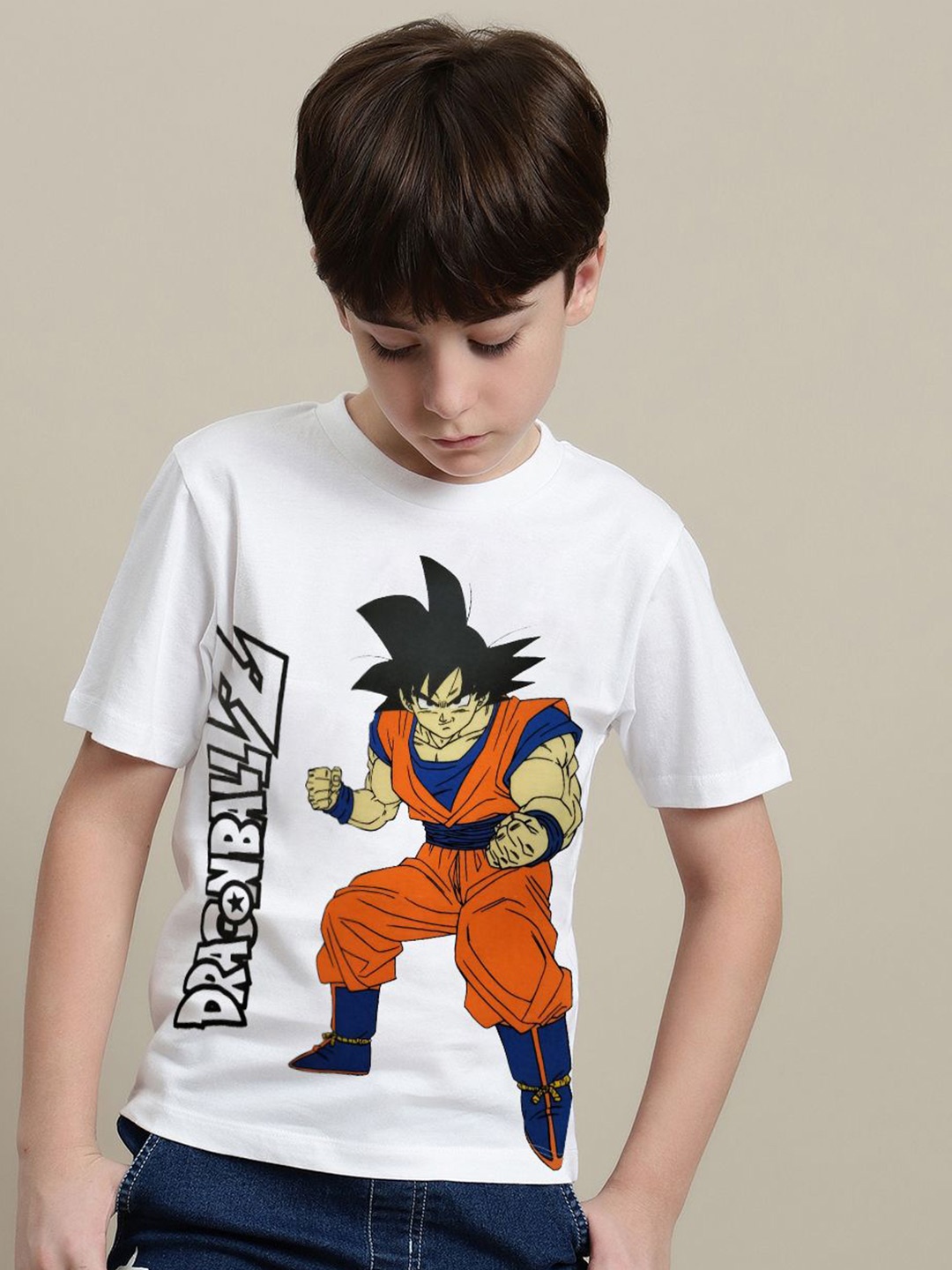 

Kids Ville Boys Dragon Ball Z Graphic Printed Round Neck Cotton T-Shirt, White