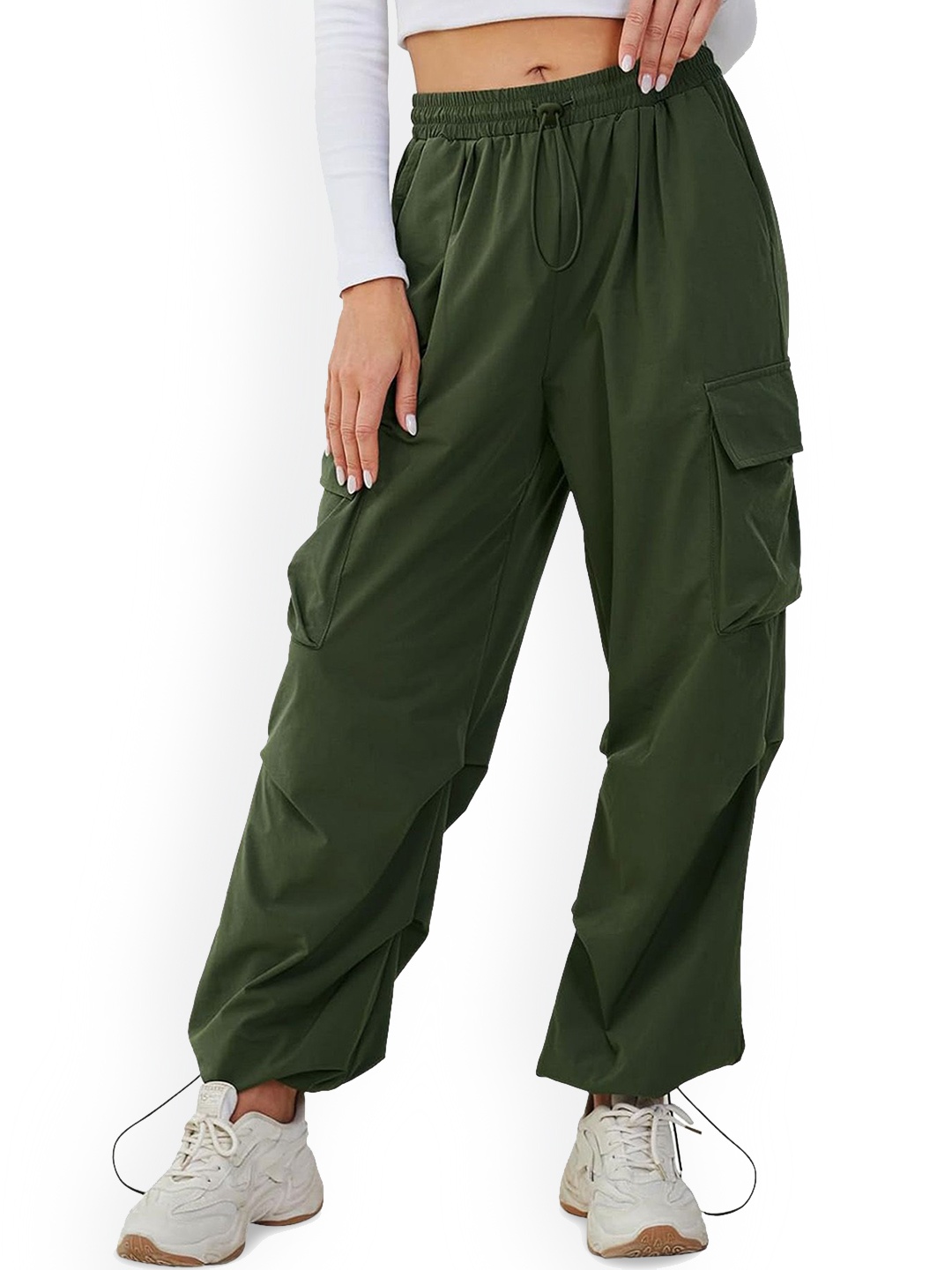 

BAESD Women Comfort Baggy Fit High-Rise Cargos Trousers, Olive