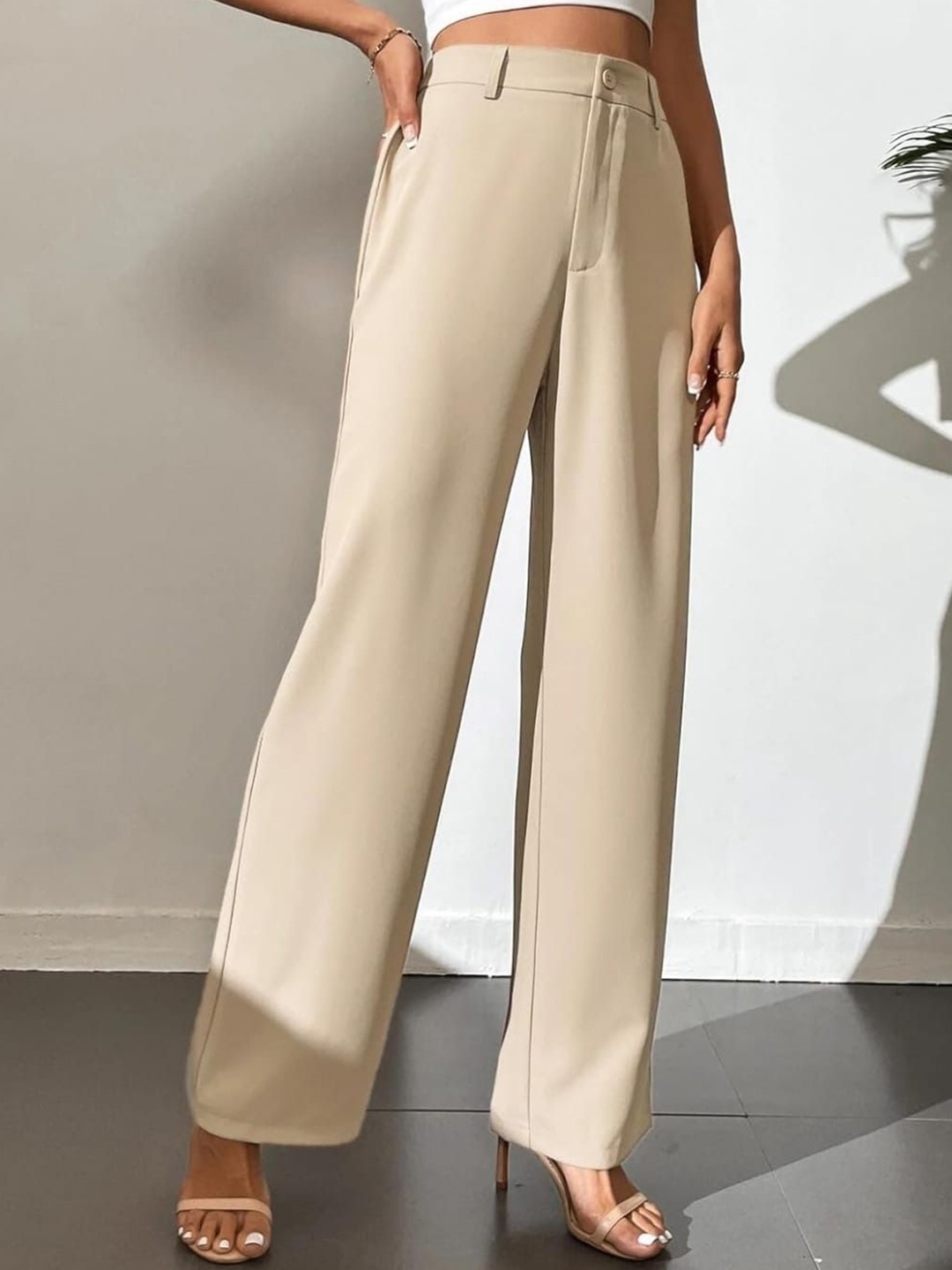 

Next One Women Smart High-Rise Easy Wash Trousers, Beige