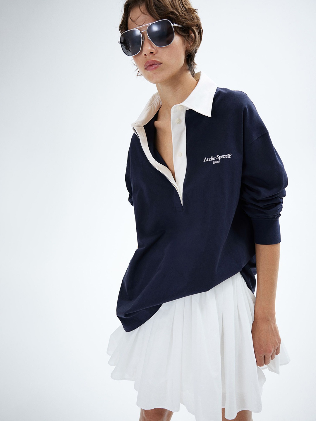 

H&M Women Oversized Polo Sweatshirt, Blue