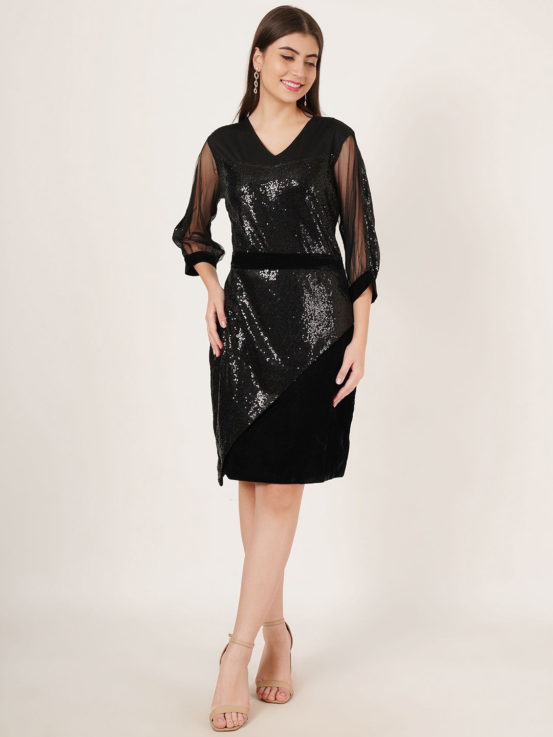 

Karmic Vision Sequinned Embellished Georgette Sheath Dress, Black