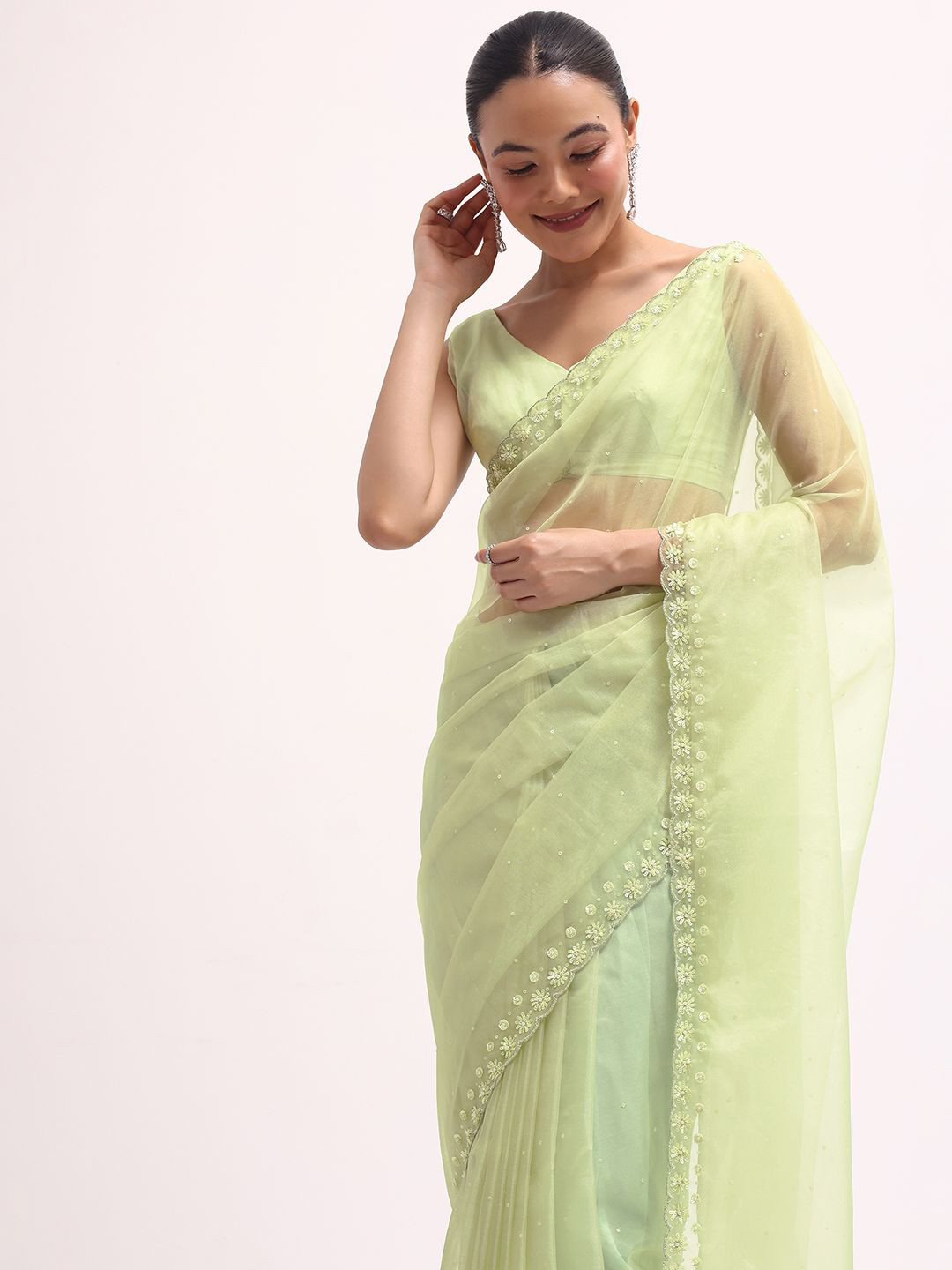 

KALKI Fashion Floral Embroidered Organza Saree, Green