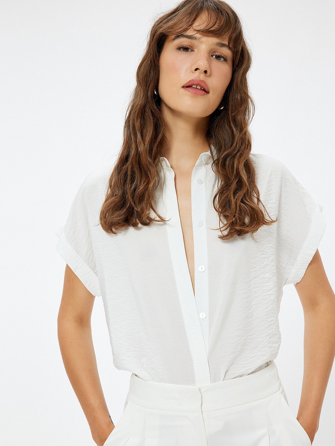 

Koton Women Mandarin Collar Solid Casual Shirt, White
