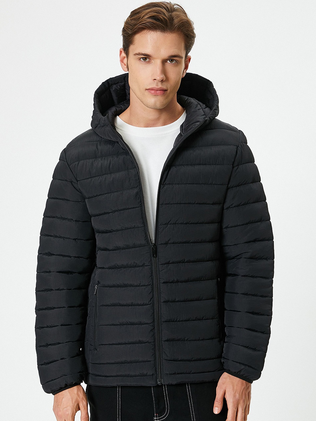 

Koton Men Striped Longline Puffer Jacket, Black