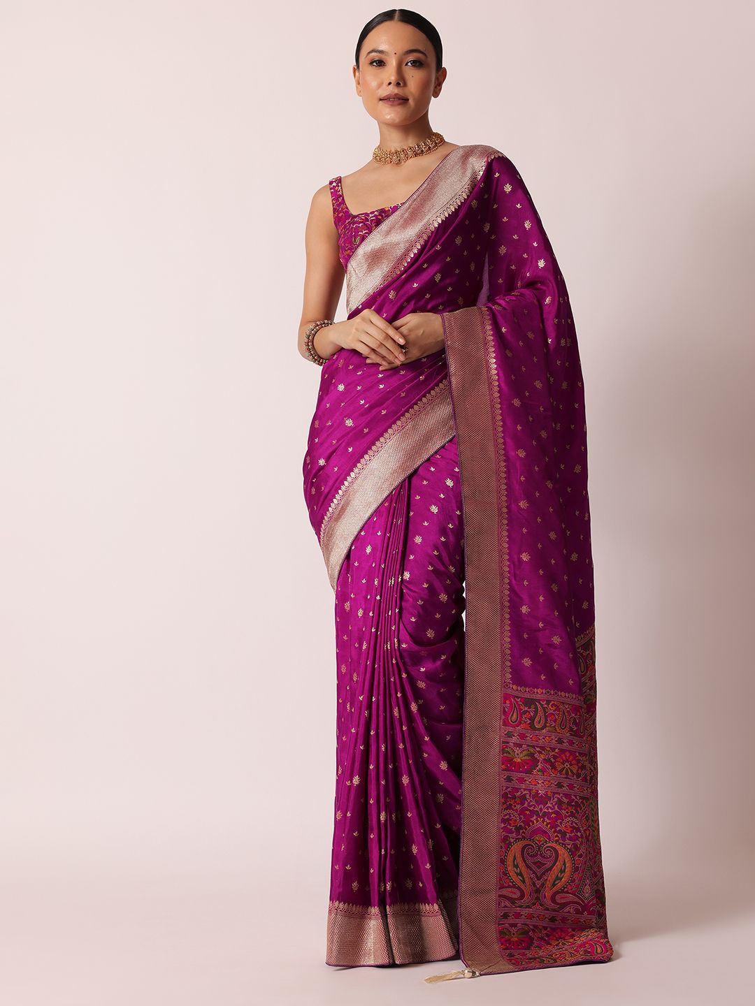 

KALKI Fashion Woven Design Zari Silk Blend Banarasi Saree, Purple