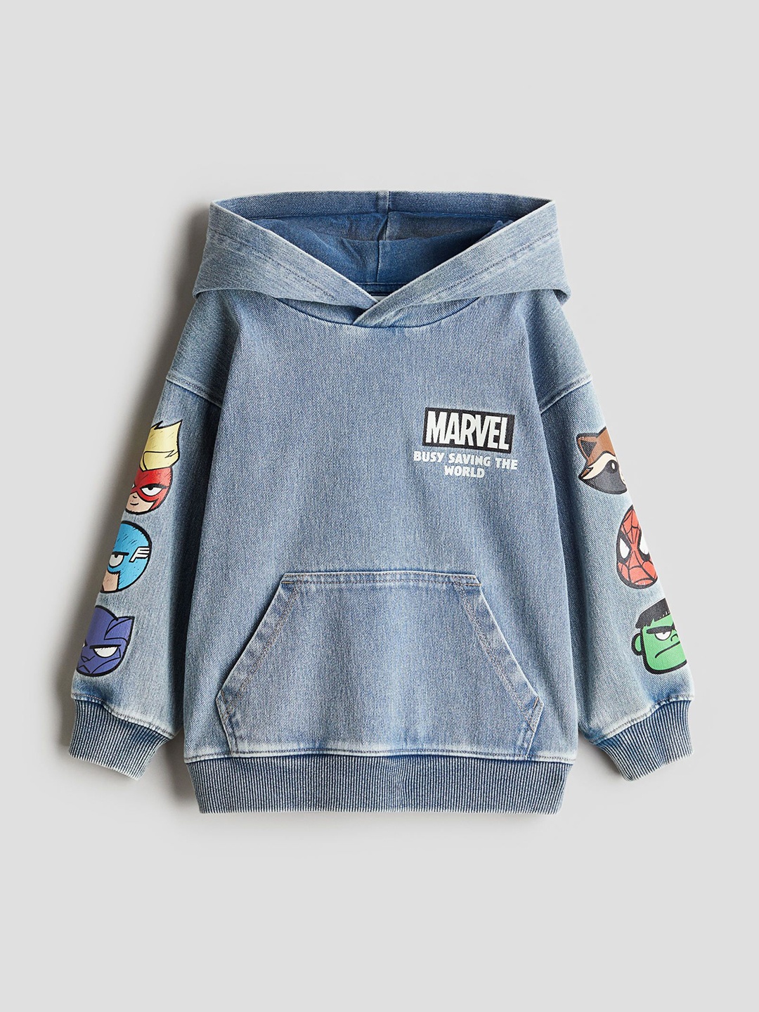 

H&M Boys Loose-Fit Washed-Look Printed Hoodie Sweatshirt, Blue