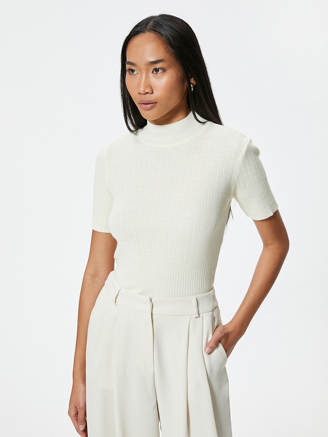 

Koton Women Ribbed Pullover, Cream