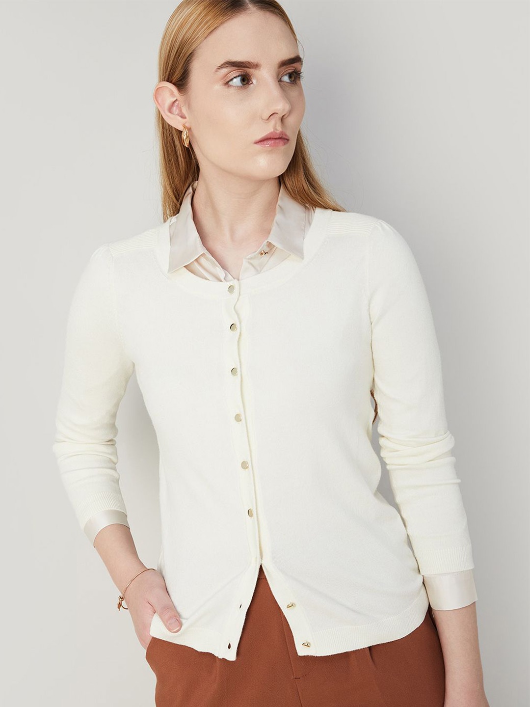 

CODE by Lifestyle Women Solid Shirt Collar Top, Off white