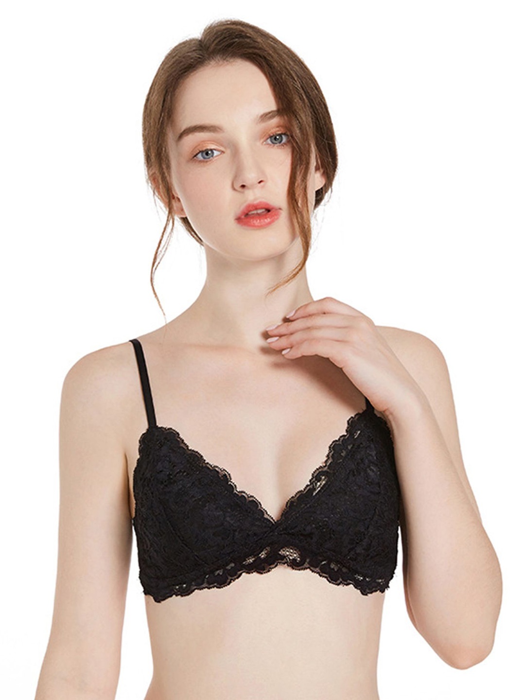 

LULU & SKY Medium Coverage Lightly Padded Floral Bra, Black