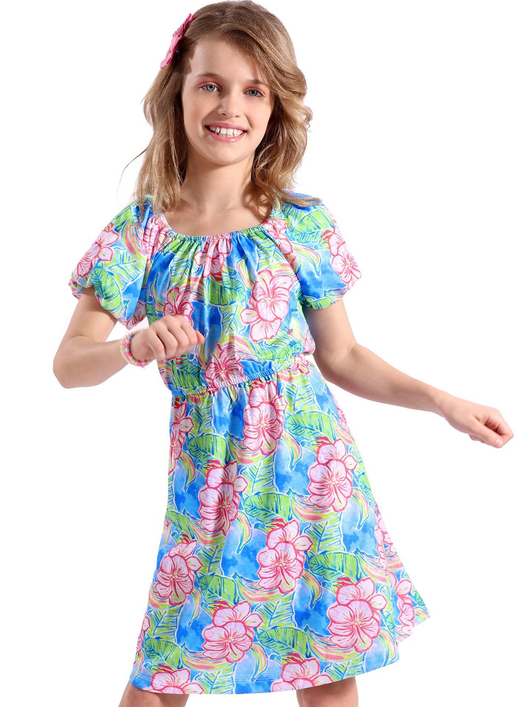 

Hola Bonita Girls Floral Printed A-Line Dress, Green