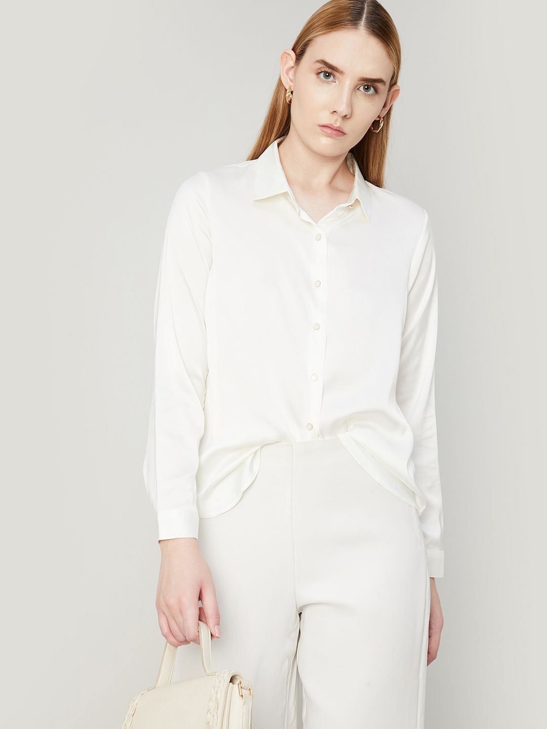 

CODE by Lifestyle Women Solid Shirt Collar Top, White