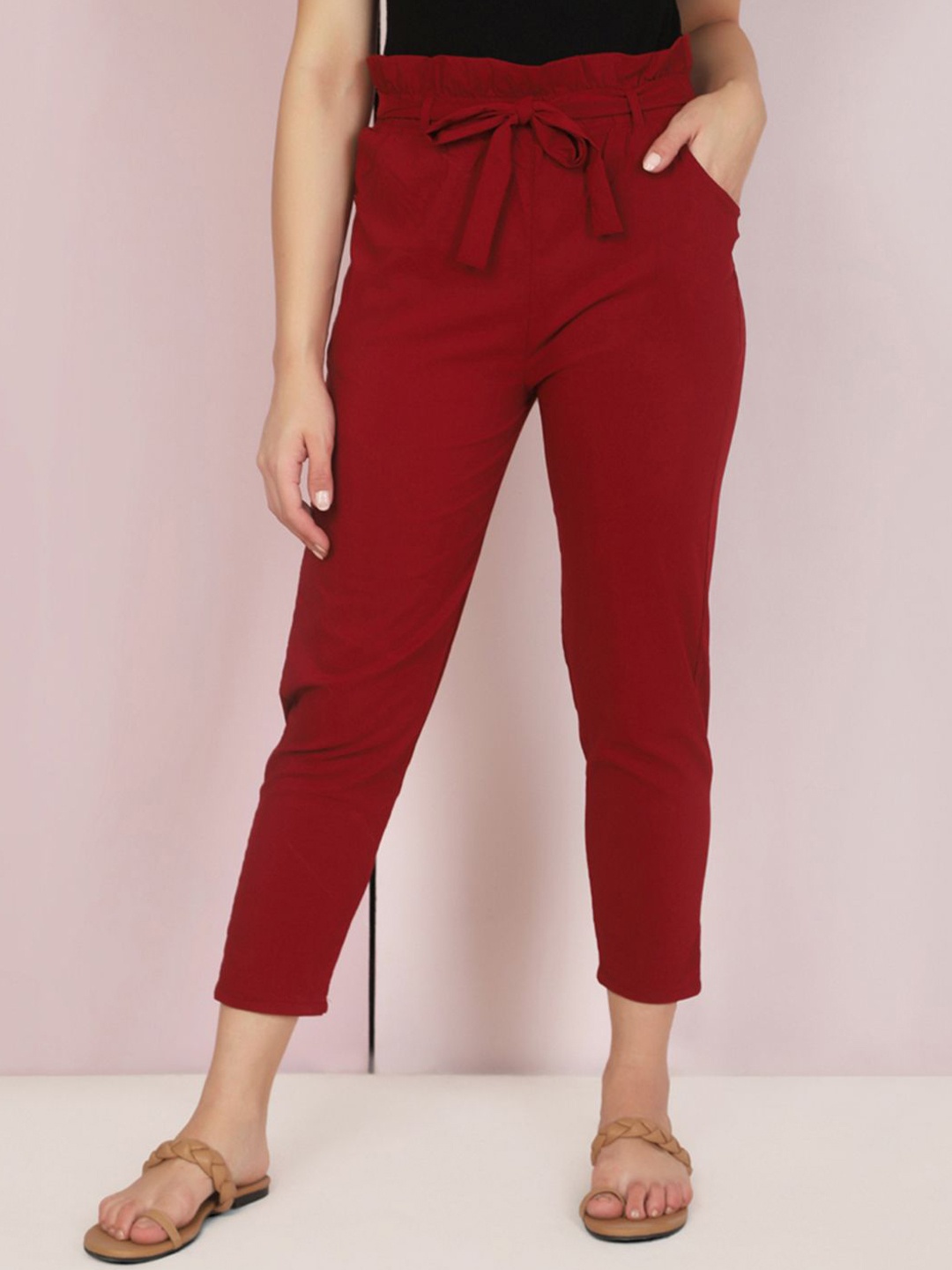 

BUY NEW TREND Women Relaxed Trousers, Maroon