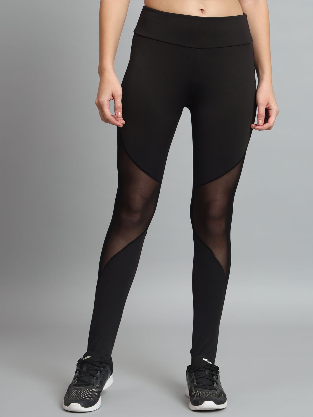 

COLOR CAPITAL High-Rise Ankle-Length Antibacterial Mesh Insert Gym Tights, Black