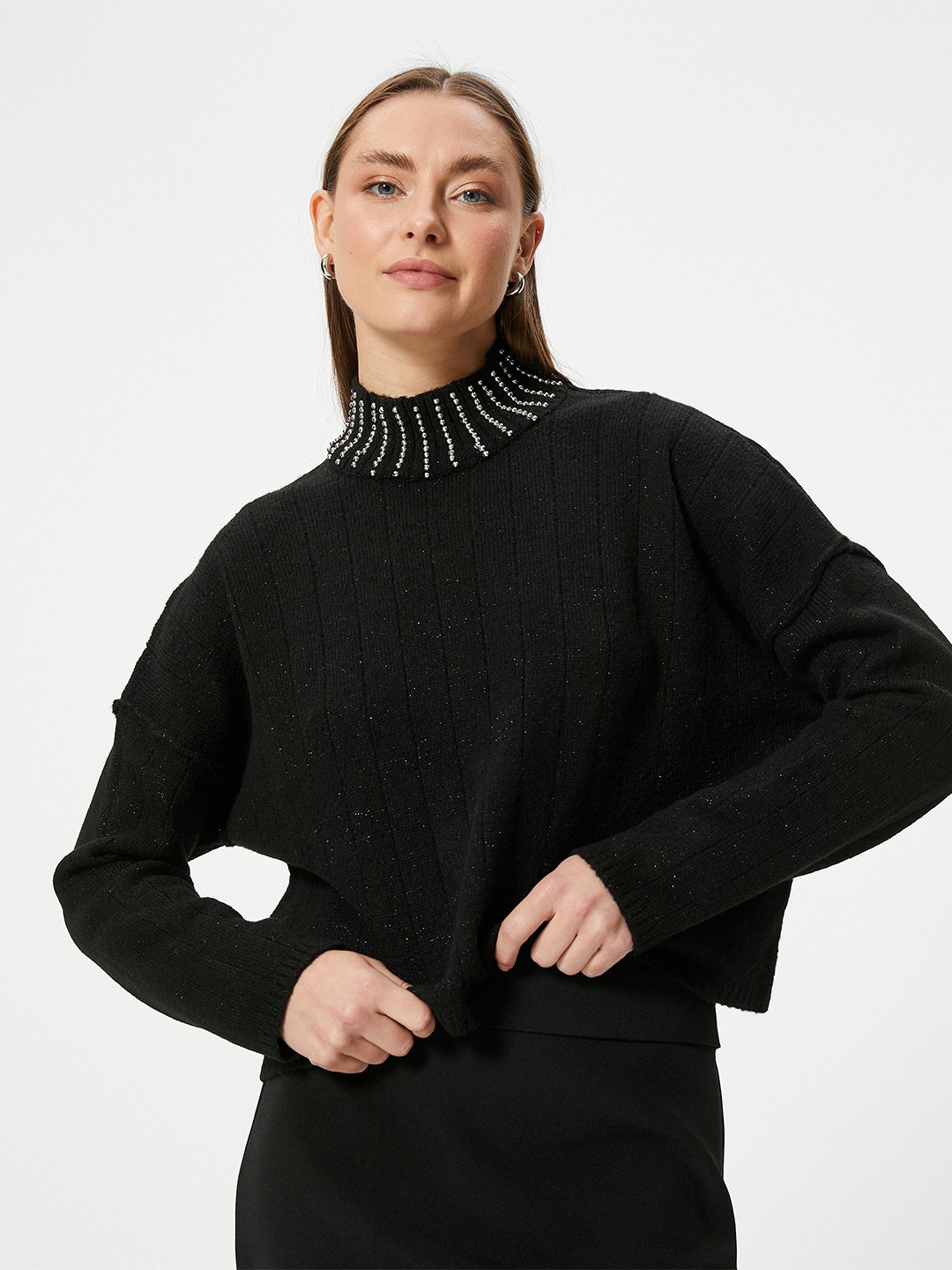 

Koton Women Ribbed Pullover, Black