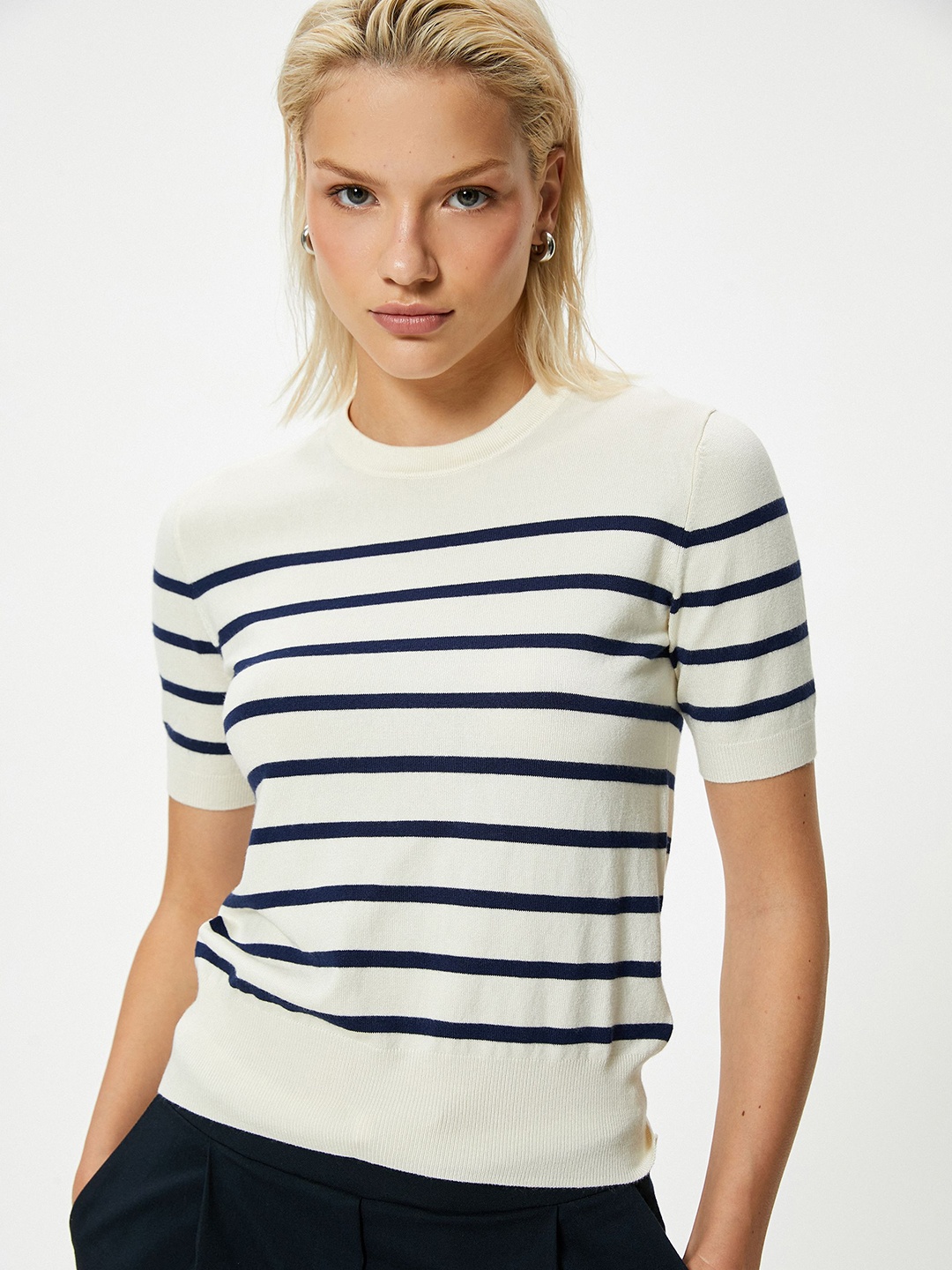 

Koton Women Striped Pullover, Navy blue