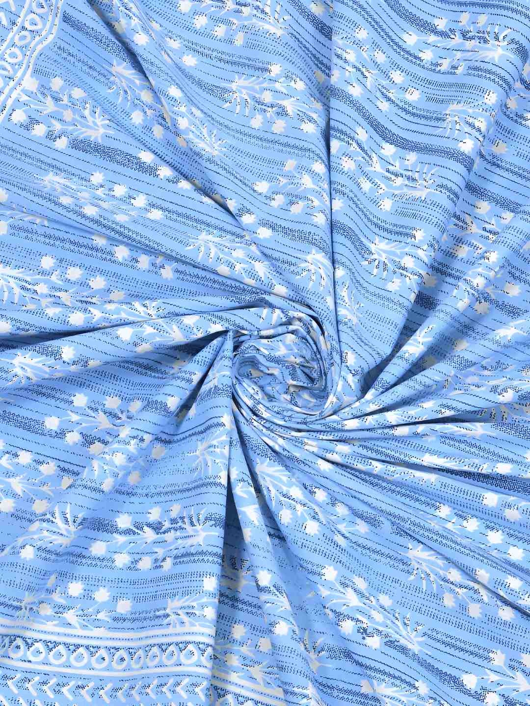 

BED-SHEET.COM Blue & White Pure Cotton Floral 144 TC King Bedsheet with 2 Pillow Covers