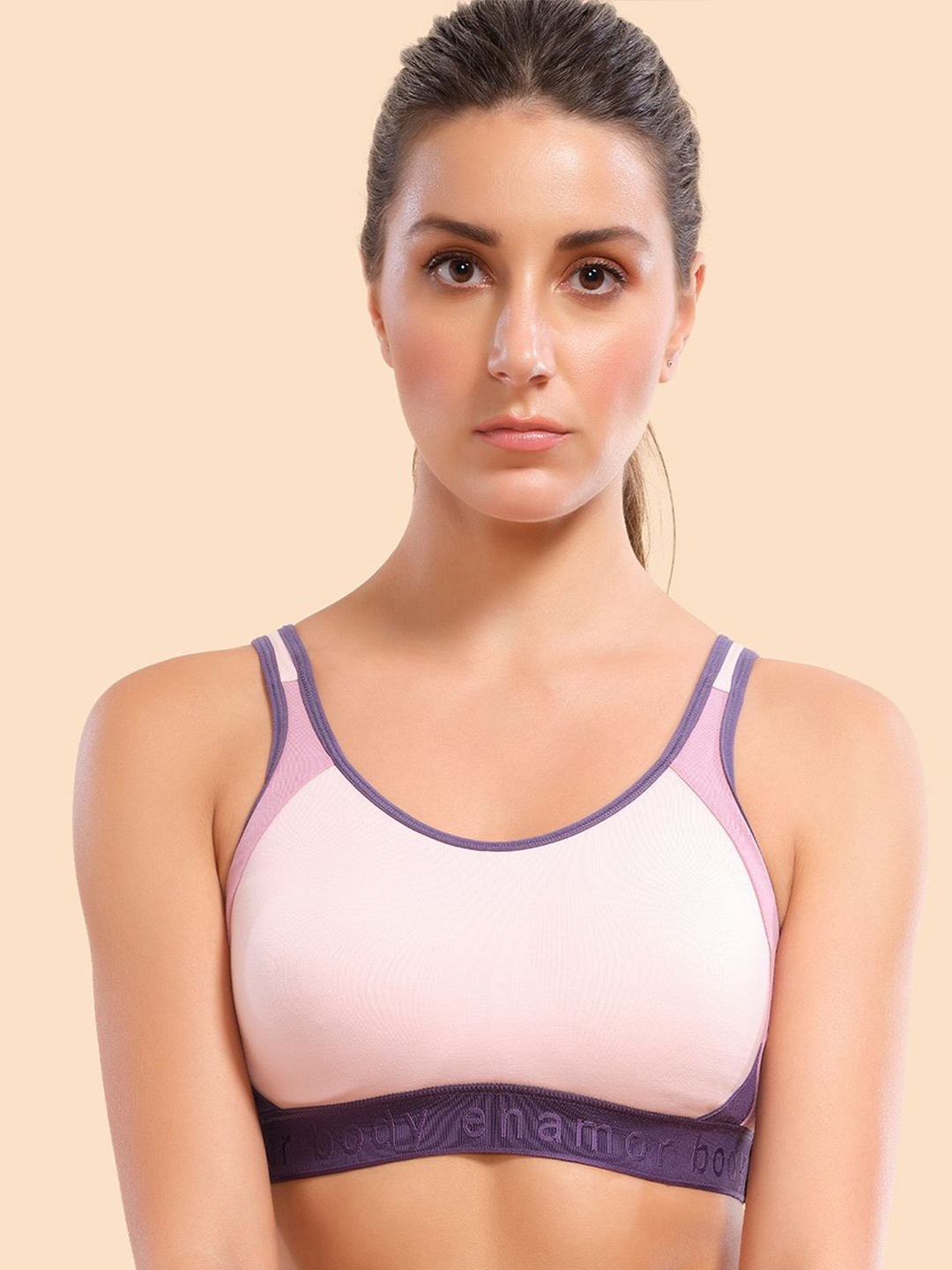 

Enamor Non Padded Wirefree High Coverage Antimicrobial Side Shaper Active Sports Bra Sb28, Pink