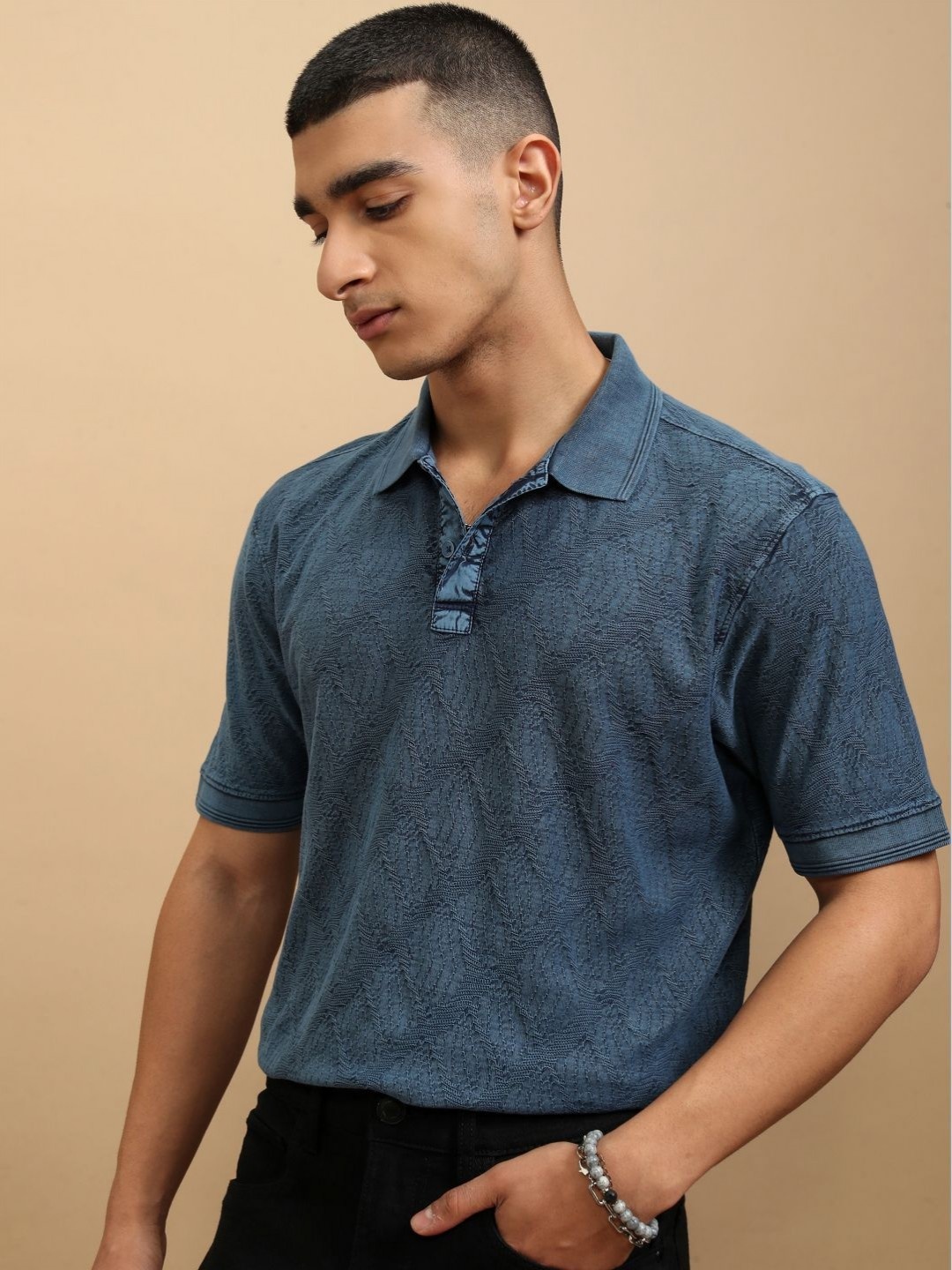 

HIGHLANDER Men Polo Collar Pockets Slim Fit T-shirt, Blue