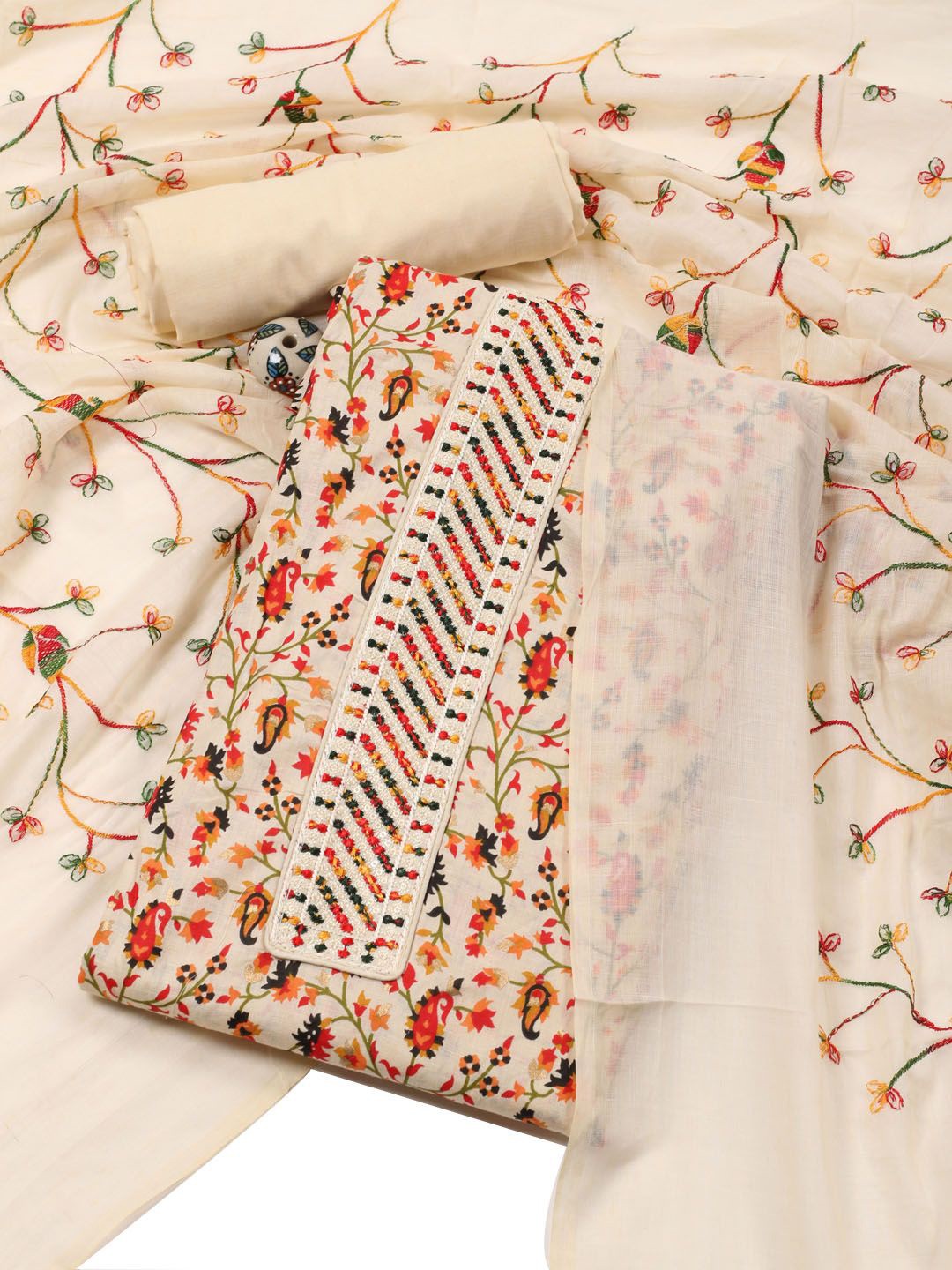 

Meena Bazaar Printed Unstitched Dress Material, Beige