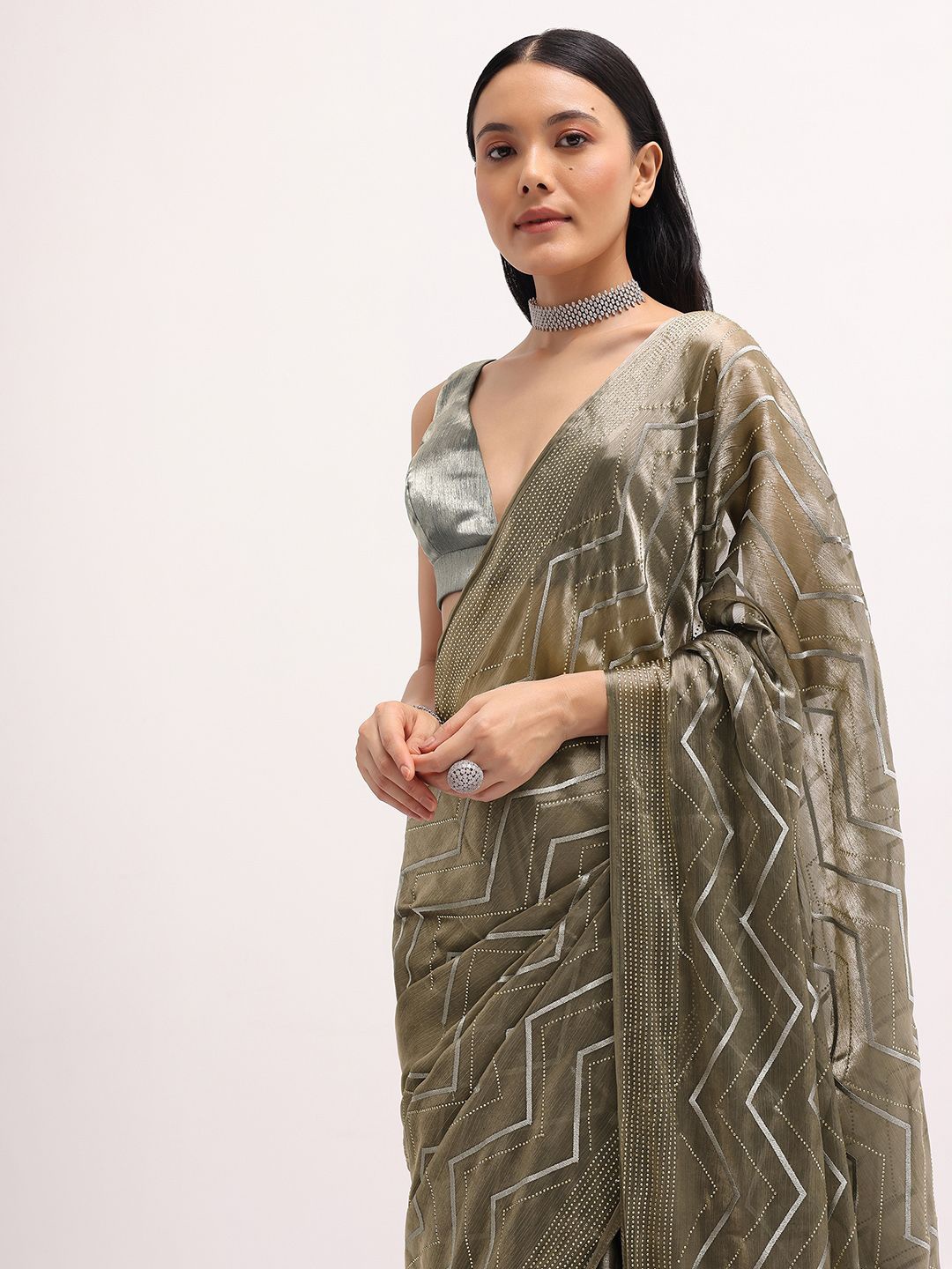 

KALKI Fashion Embroidered Tissue Saree, Grey