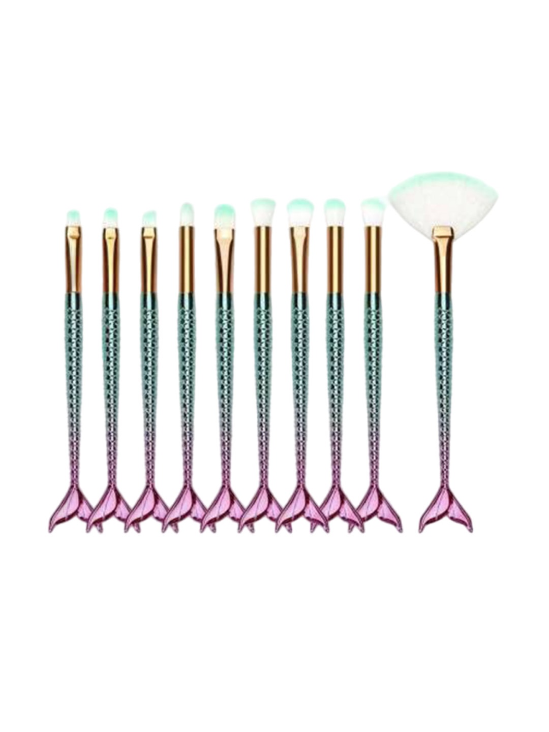 

Yoana Set of 10 Fish-Tail Makeup Brushes, Gold