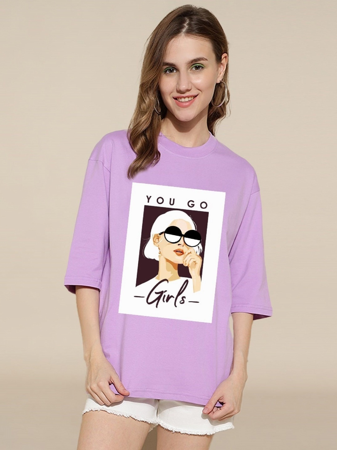 

Gavin Paris Women Bio Finish Graphic Printed Round Neck Pure Cotton Oversized T-Shirt, Purple