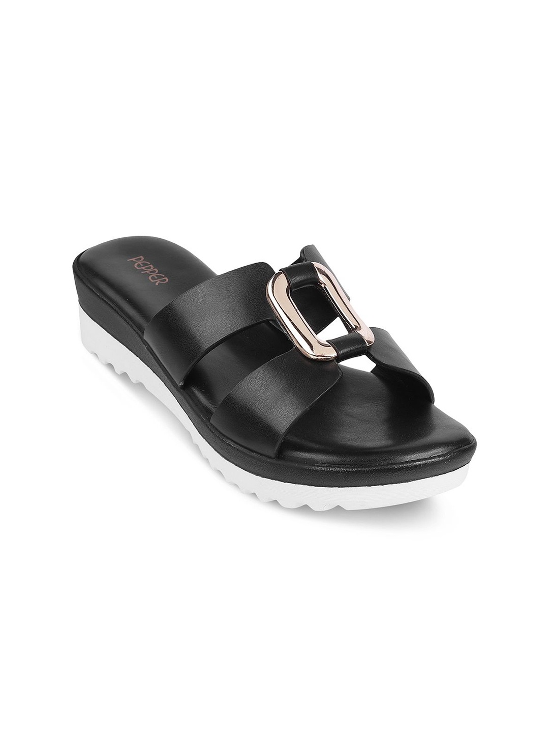 

PEPPER Women Colourblocked Open Toe Flats, Black