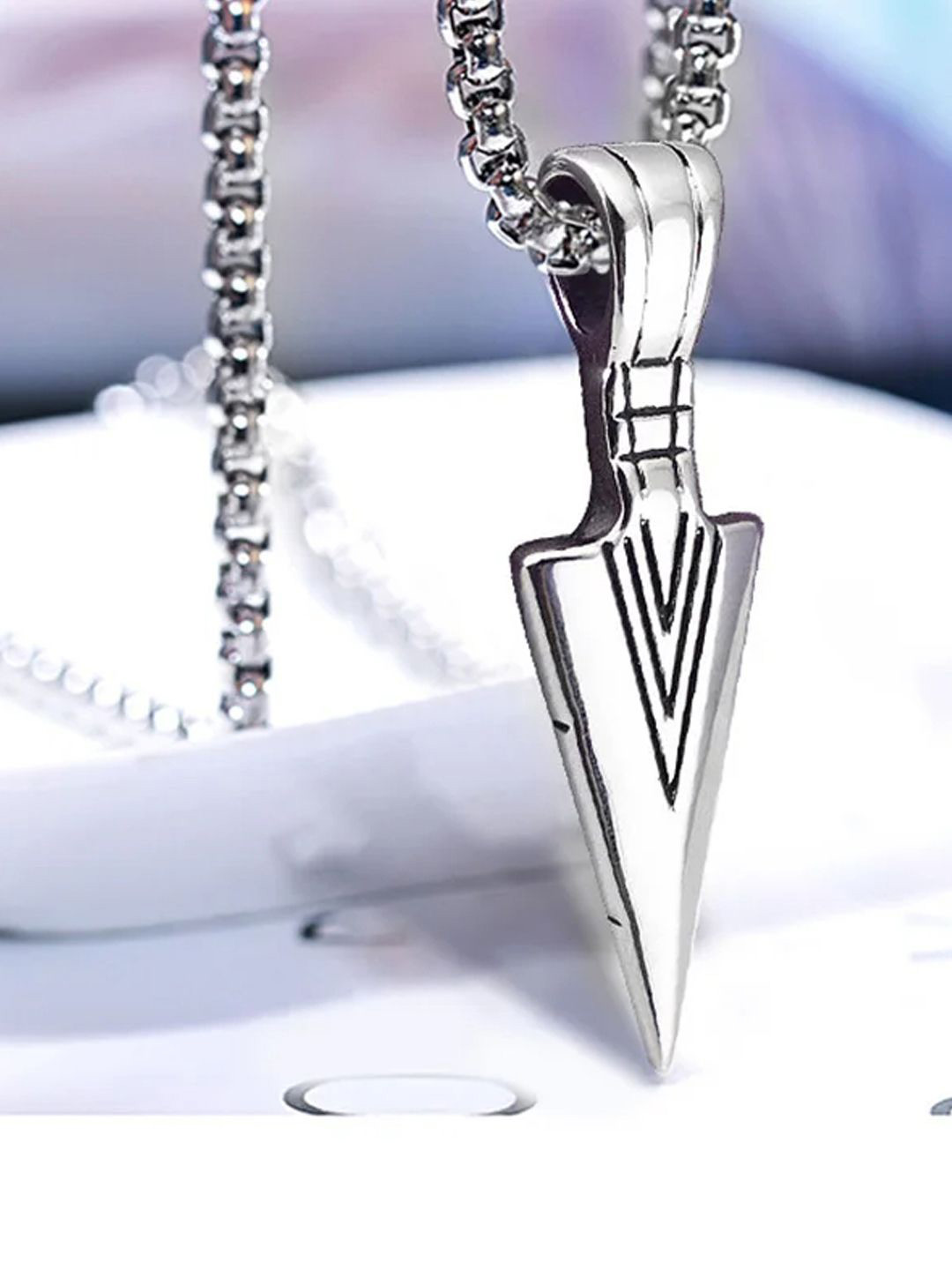 

KRENOZ Men Silver-Plated Stainless Steel Pendants With Chains