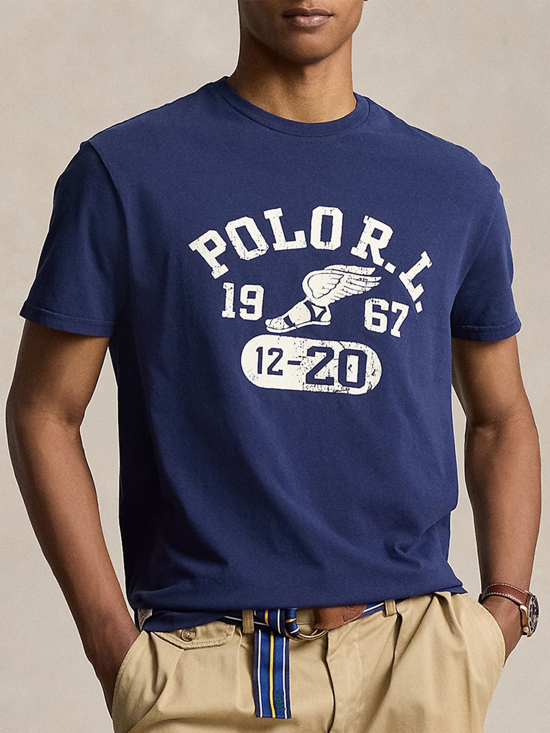 

Polo Ralph Lauren Men Typography Printed Round Neck Cotton T-shirt, Blue