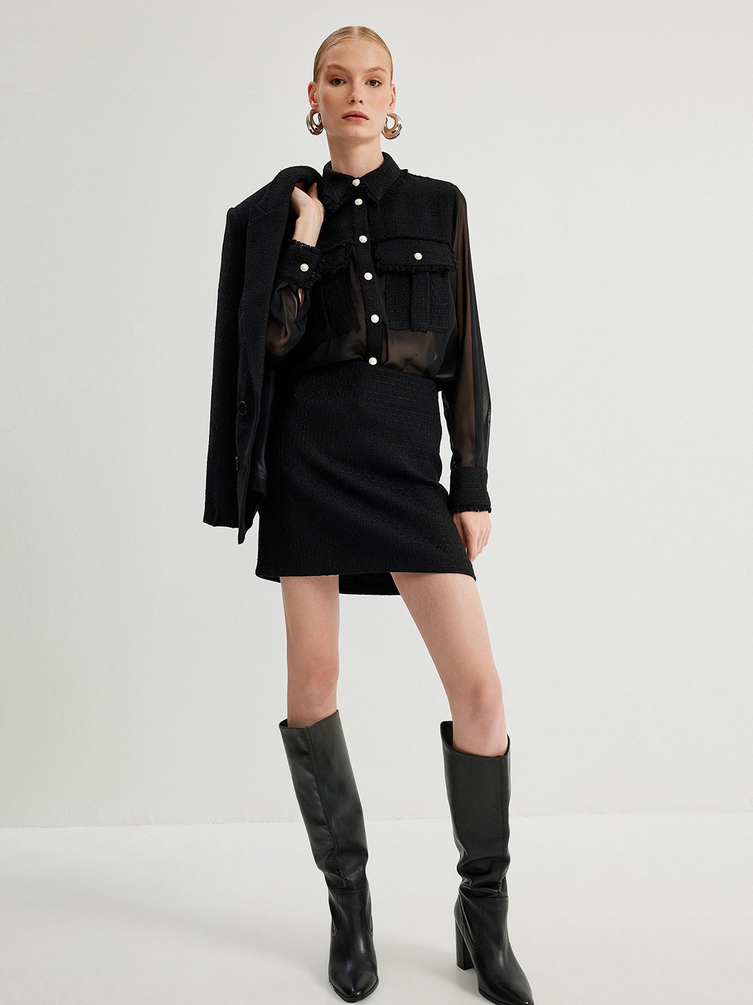 

Koton Women Spread Collar Solid Cotton Casual Shirt, Black