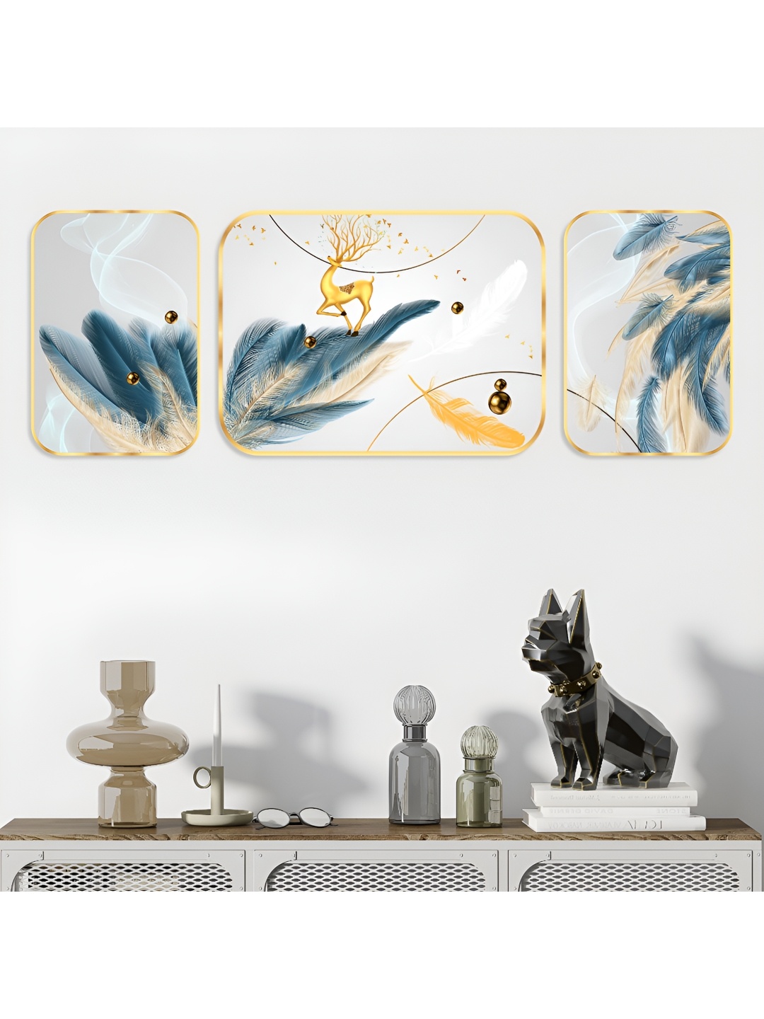 

SAF White & Blue 3 Pieces Wooden Floral & Botanical Wall Art