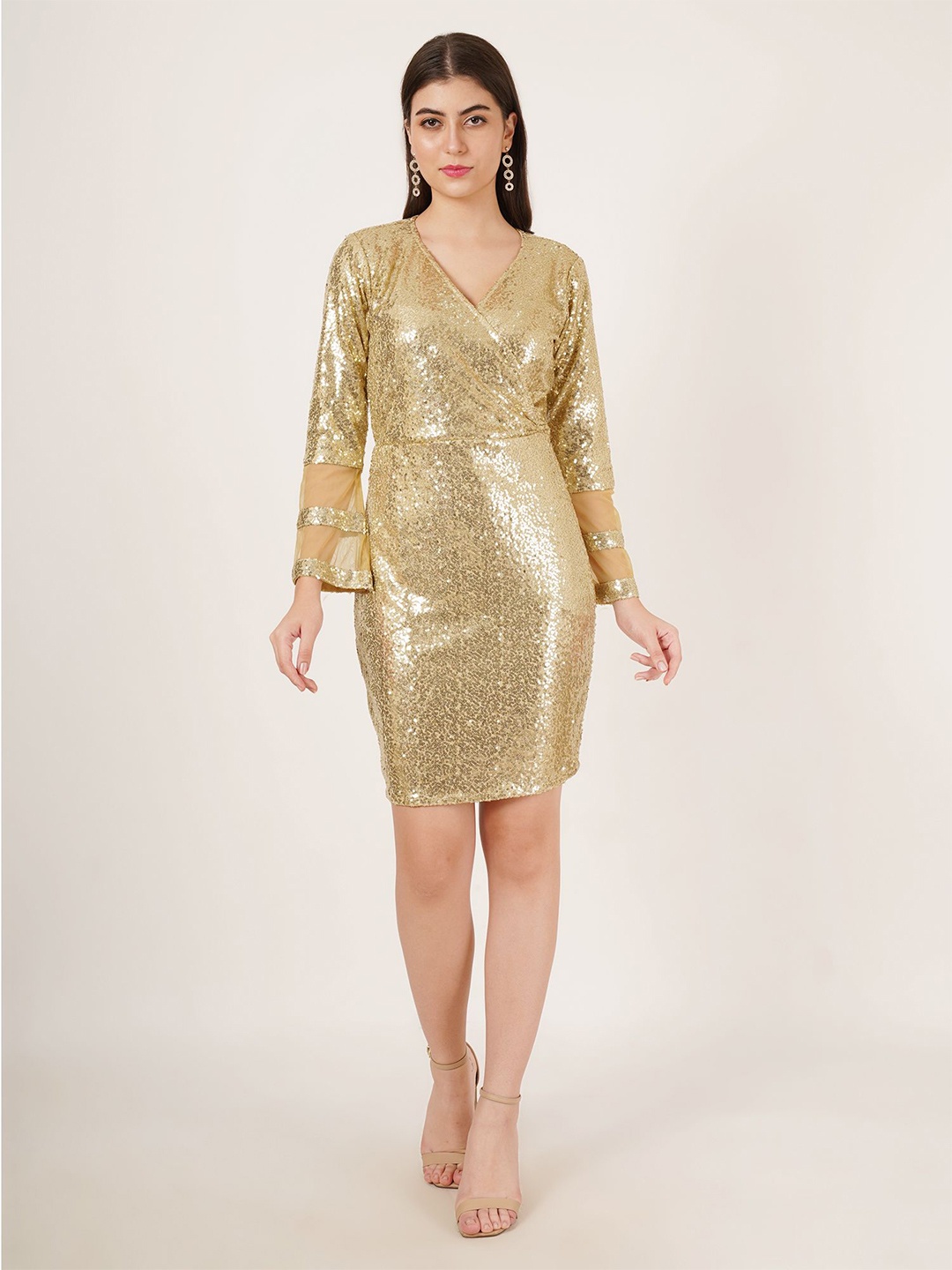 

Karmic Vision Embellished Georgette Sheath Mini Dress, Gold