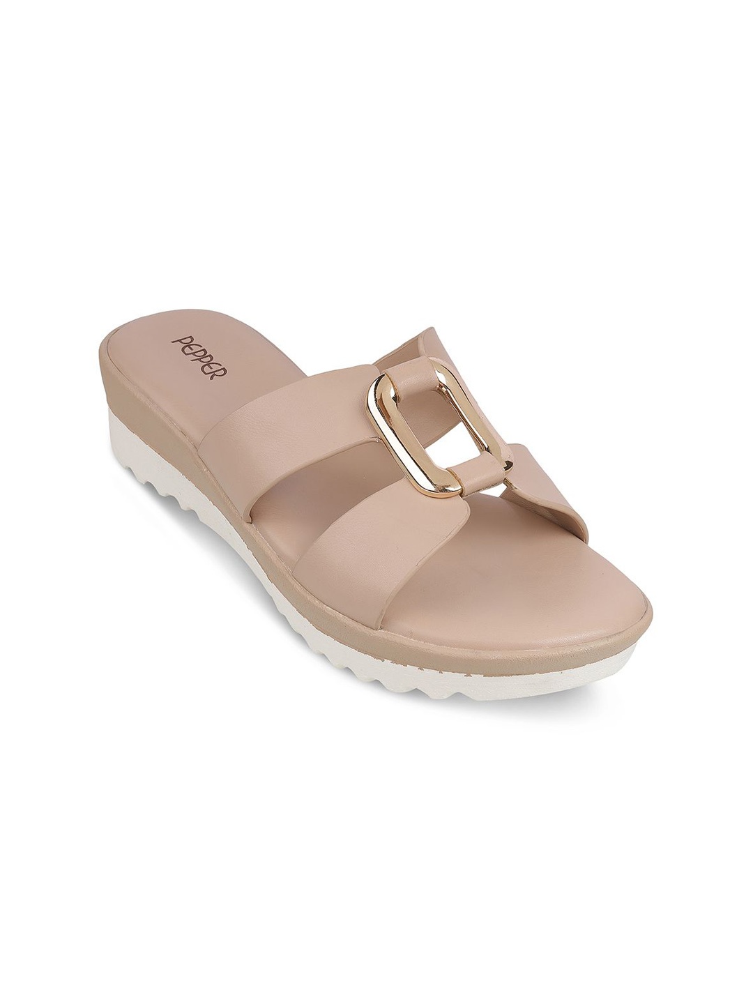 

PEPPER Women Open Toe Flats with Buckles, Beige