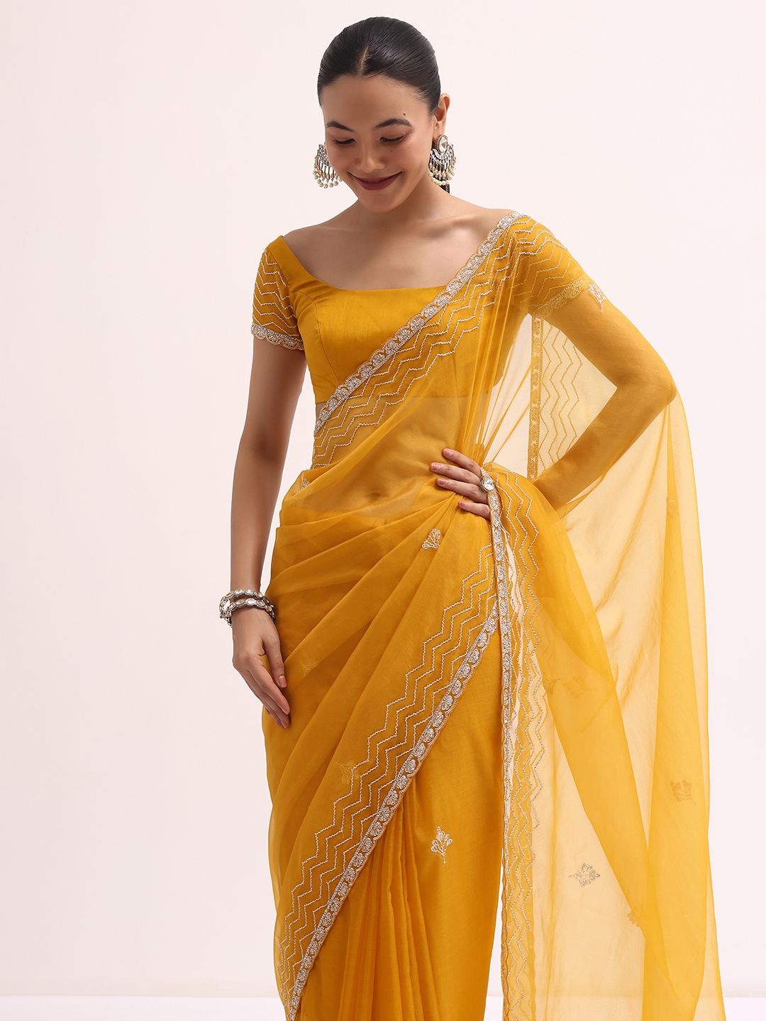 

KALKI Fashion Embroidered Organza Saree, Orange