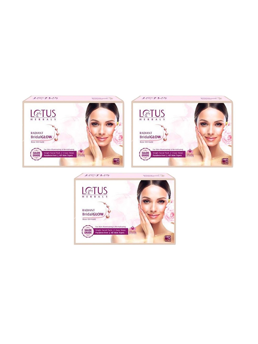 

Lotus Herbals Set Of 3 Radiant Bridal Glow Rose Skin Facial Kit- 57g Each, Pink