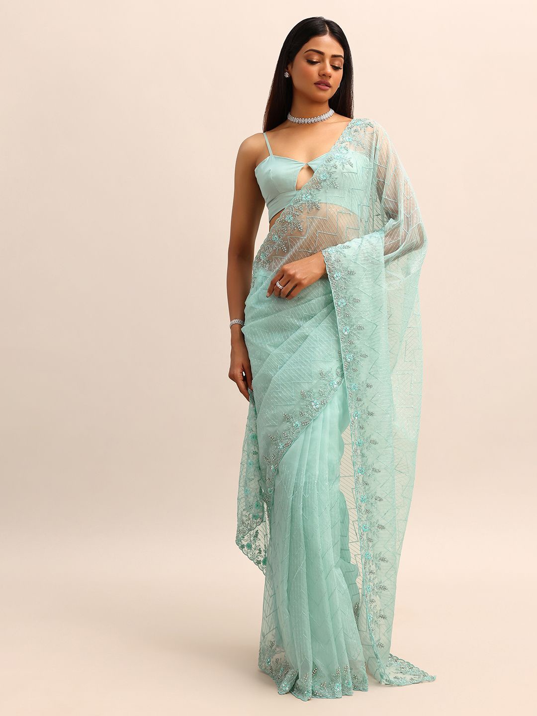 

KALKI Fashion Embellished Embroidered Organza Saree, Blue