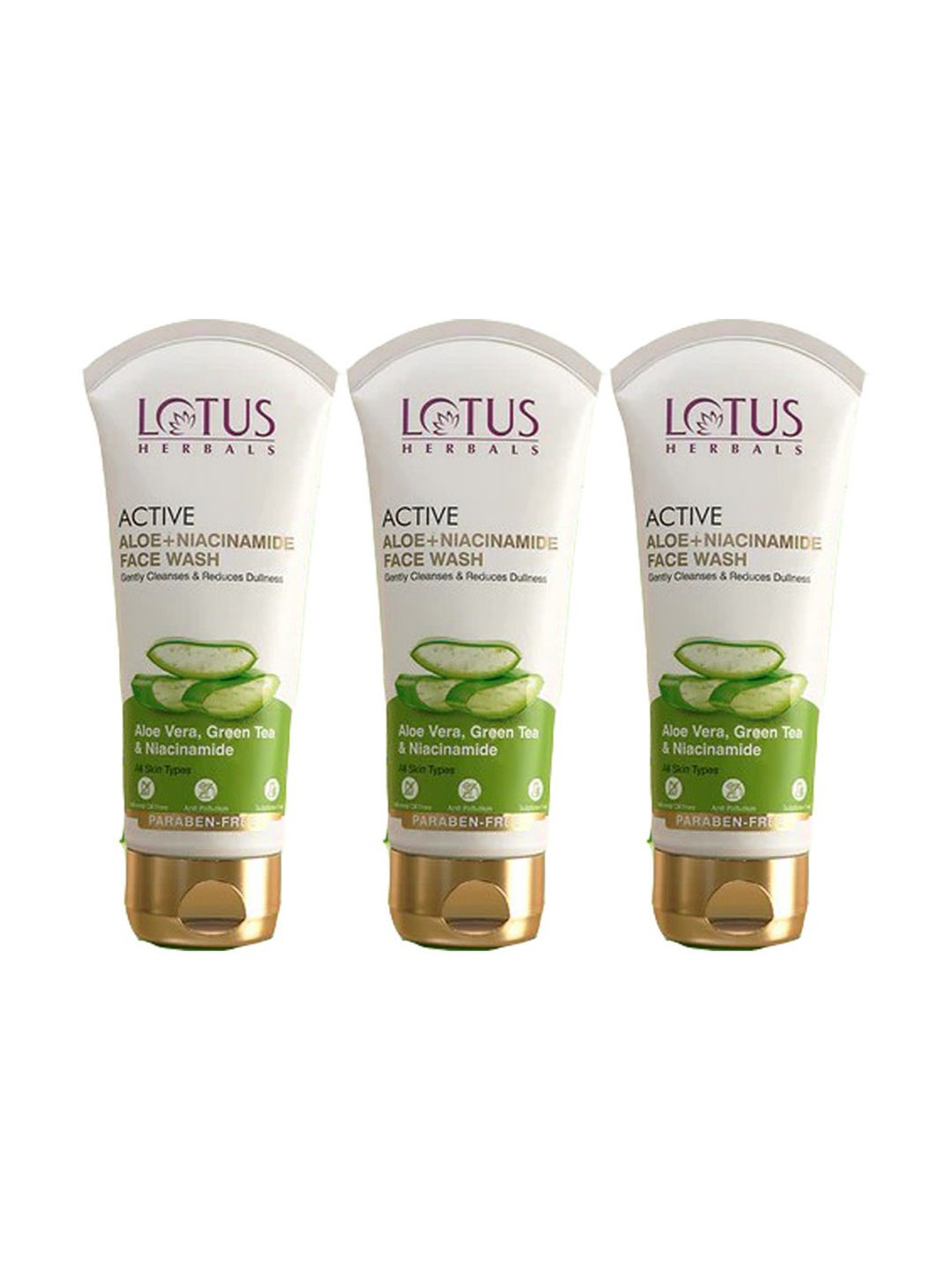 

Lotus Herbals Set Of 3 Active Aloe + Niacinamide Face Wash - 100g Each, Green