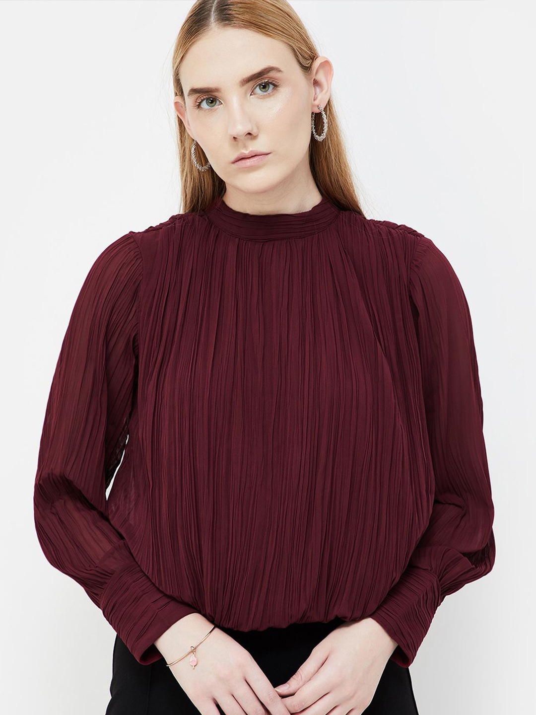 

CODE by Lifestyle Women Solid High Neck Top, Maroon