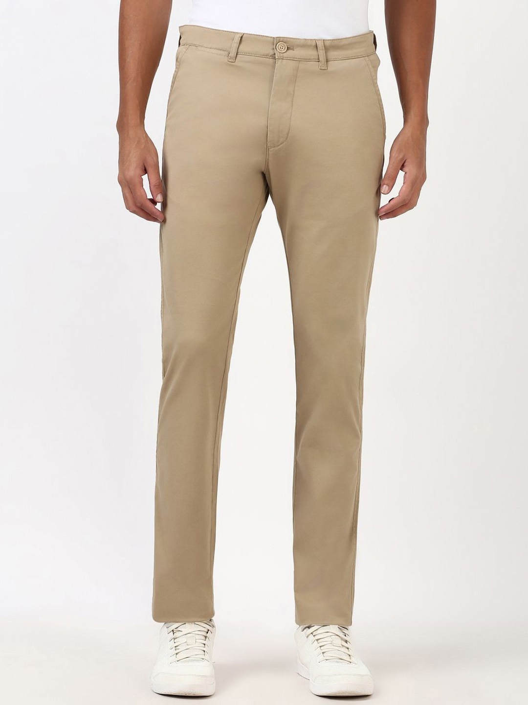 

Peter England Casuals Men Slim Fit Regular Trousers, Beige