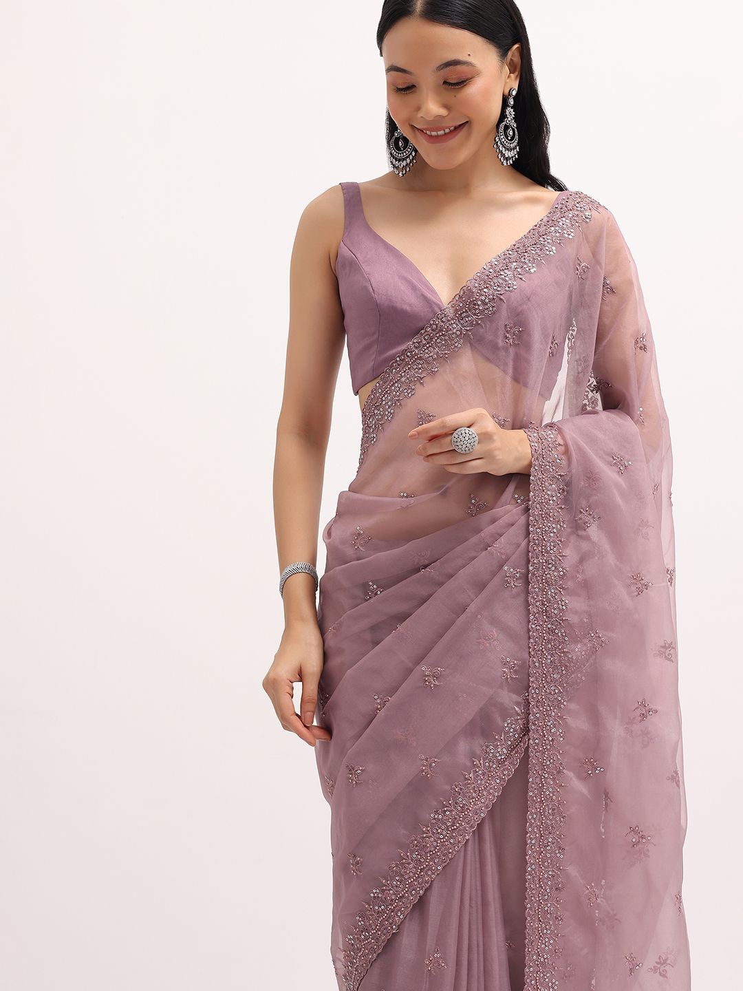 

KALKI Fashion Floral Organza Saree, Purple