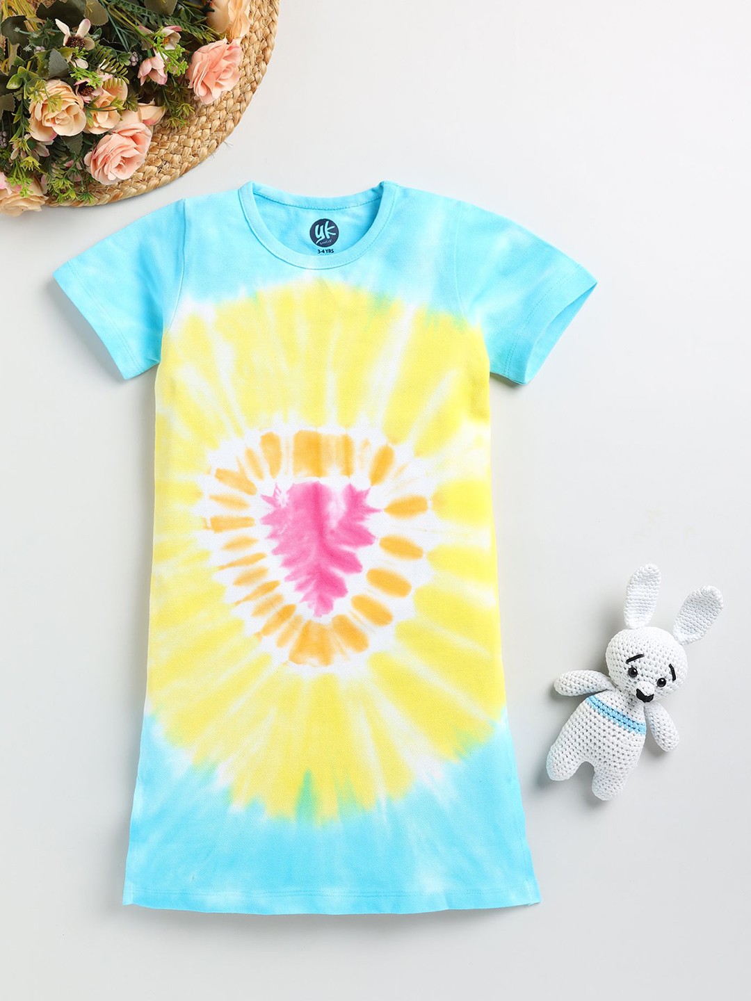 

YK Tie and Dye Cotton T-shirt Dress, Yellow