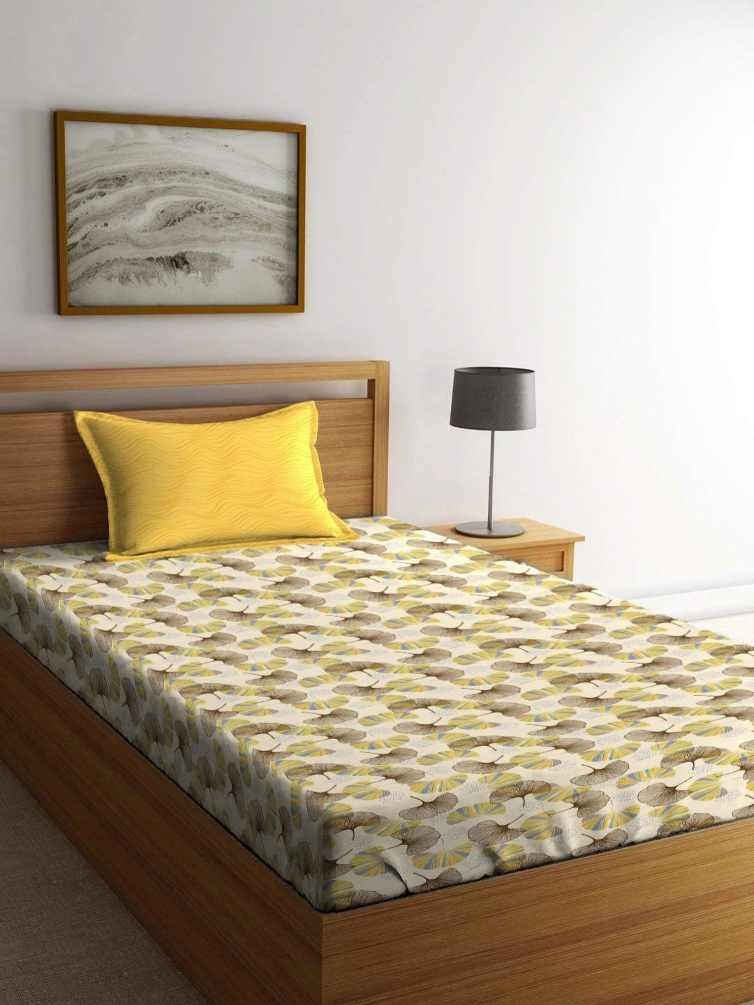 

MYTRIDENT Dandelion Yellow Dusk & Dawn Flat 144TC Single Cotton Bedsheet Set