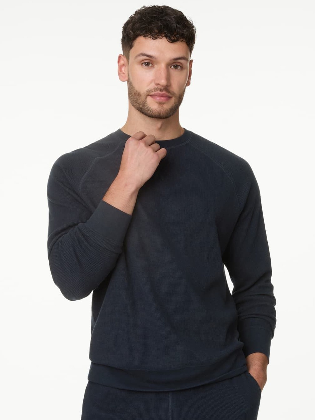 

Marks & Spencer Men Self Design Pure Cotton Sweatshirt, Navy blue