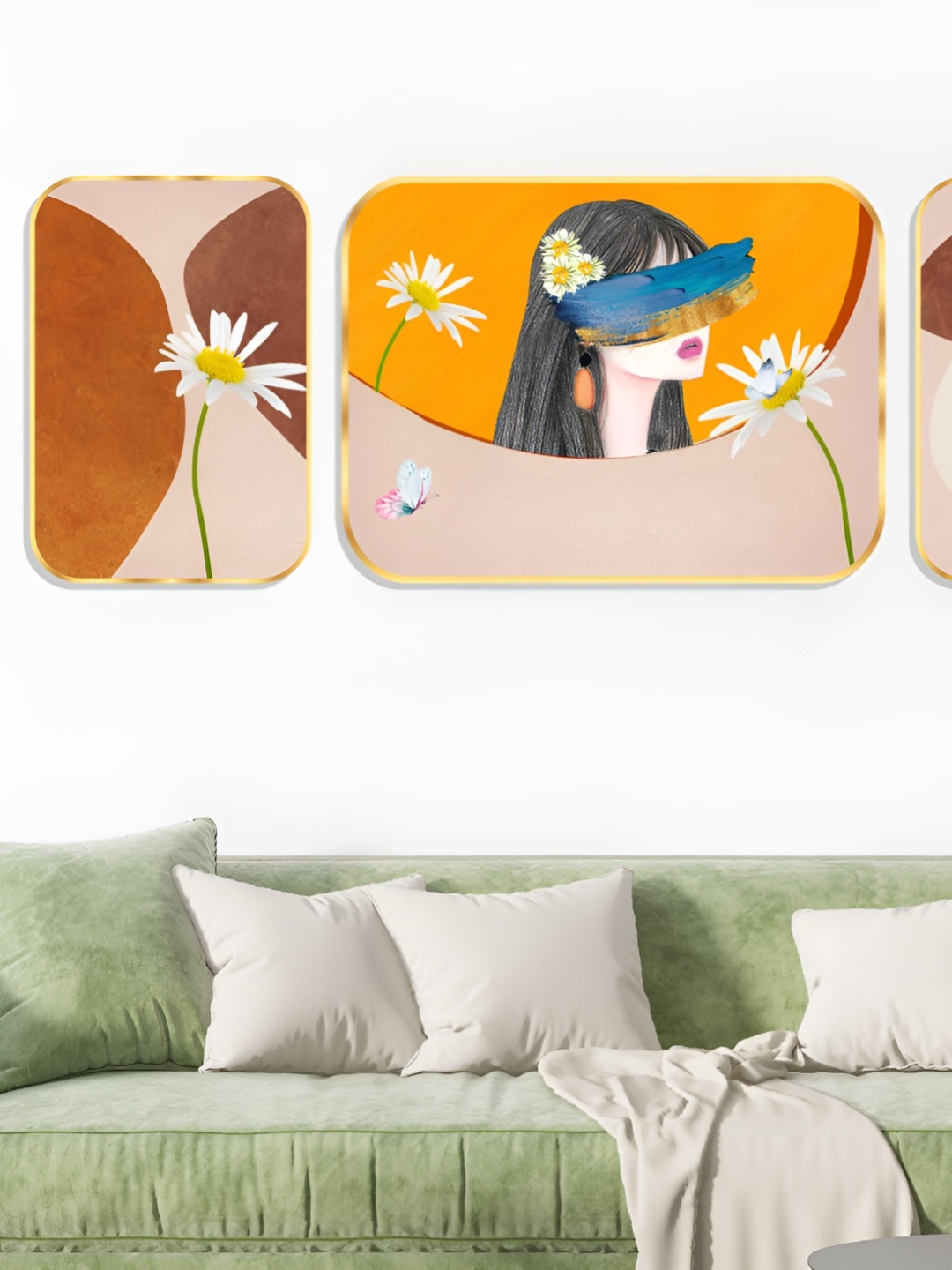 

SAF Beige & Yellow 3 Pieces Wooden Other Wall Art